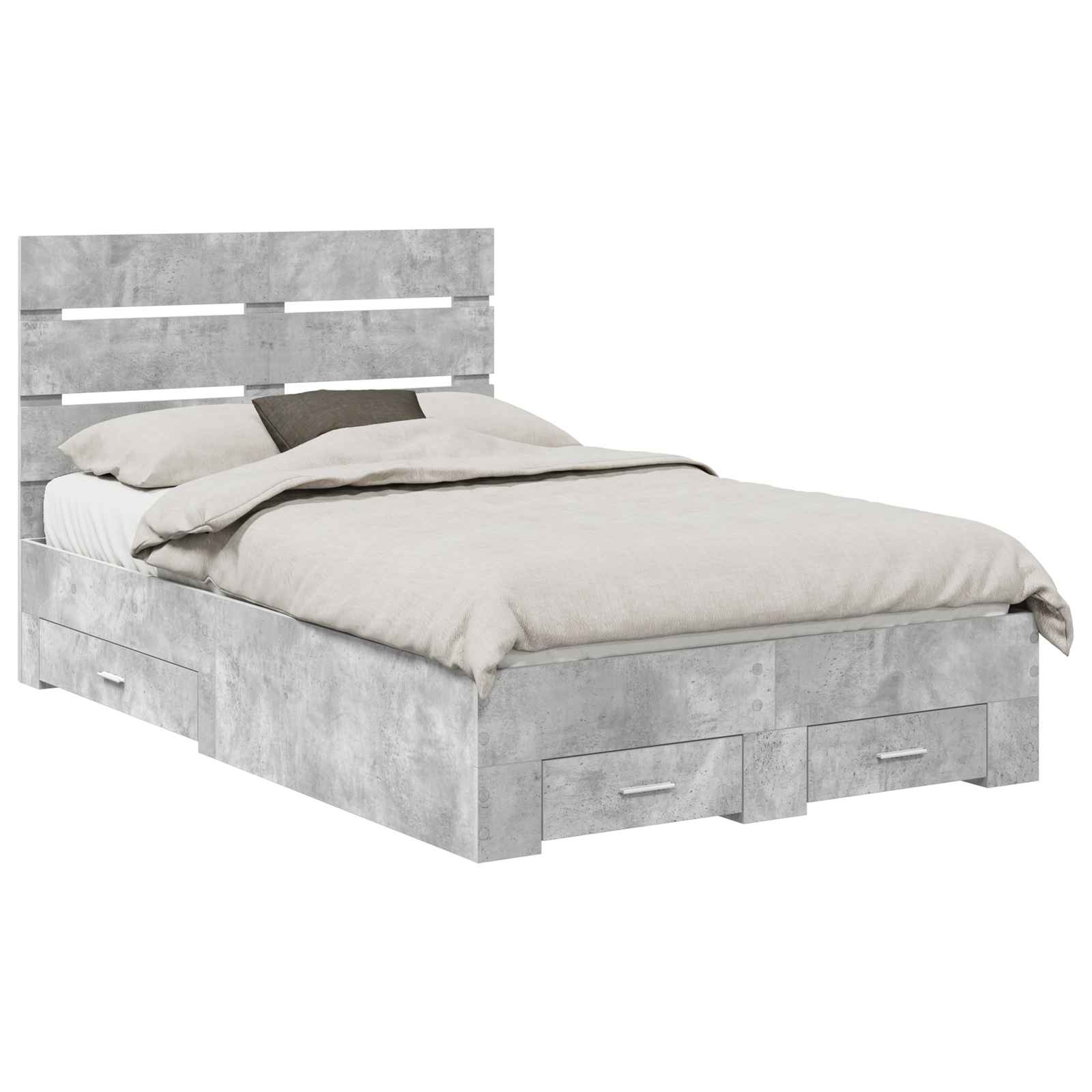 Cadre de lit Gris béton 135 x 190 cm Bois d'ingénierie - XIOS