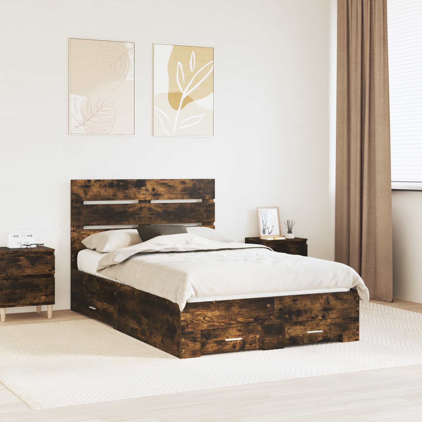 Cadre de lit Chêne fumé 135 x 190 cm Bois d'ingénierie - XIOS