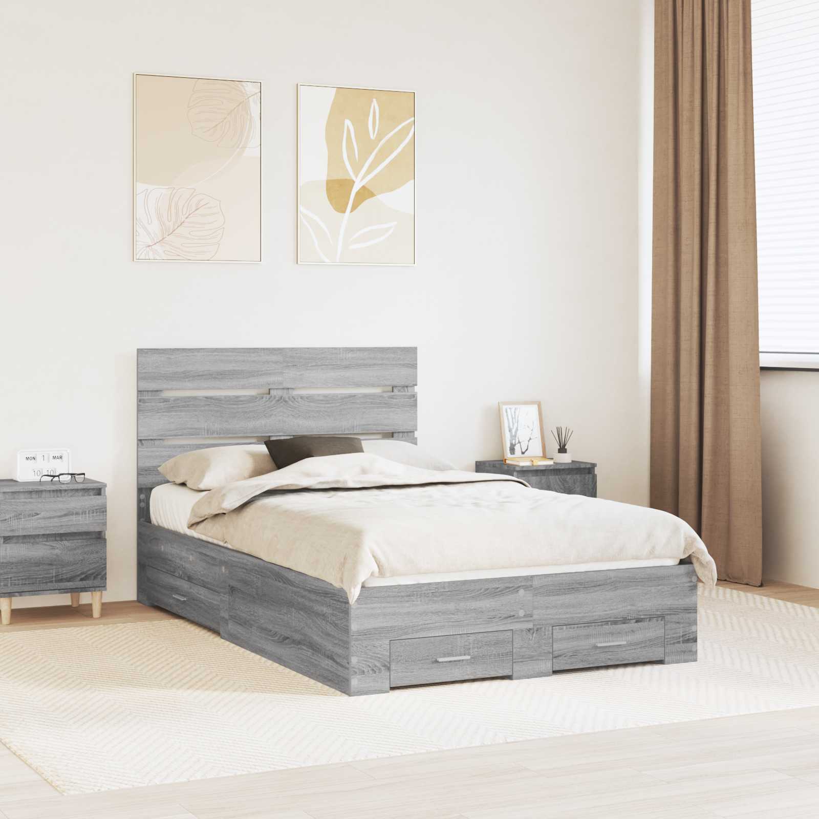 Cadre de lit Gris Sonoma 135 x 190 cm Bois d'ingénierie - XIOS