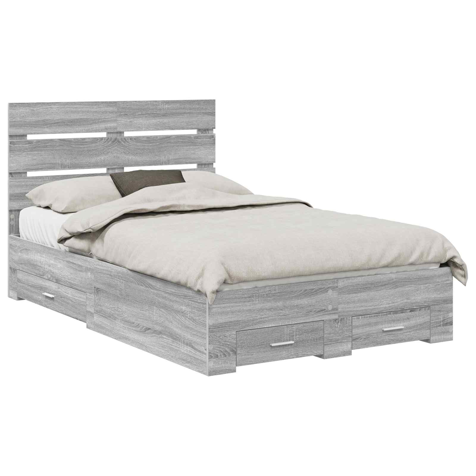 Cadre de lit Gris Sonoma 135 x 190 cm Bois d'ingénierie - XIOS