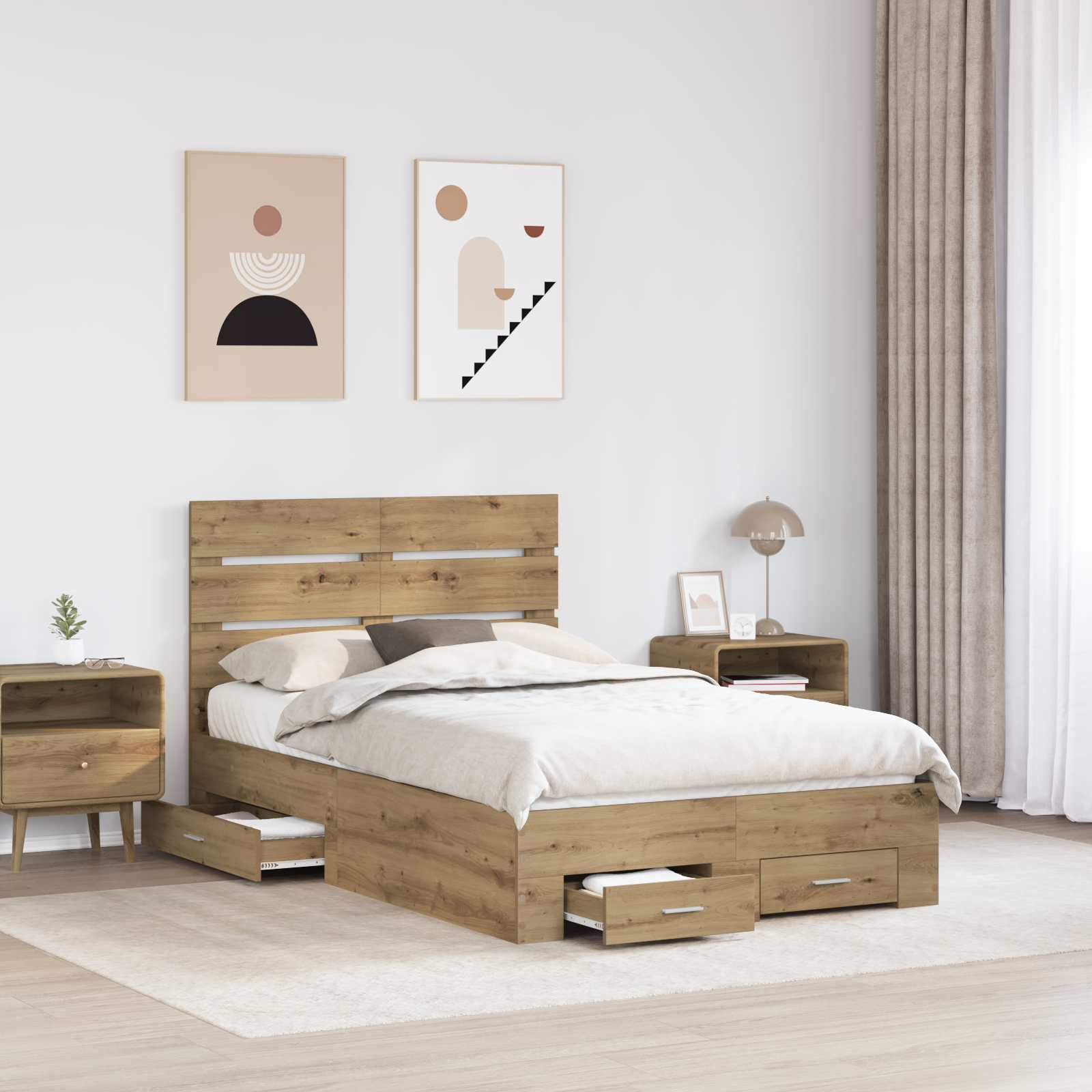 Cadre de lit Chêne artisanal 120 x 190 cm Bois d'ingénierie - XIOS