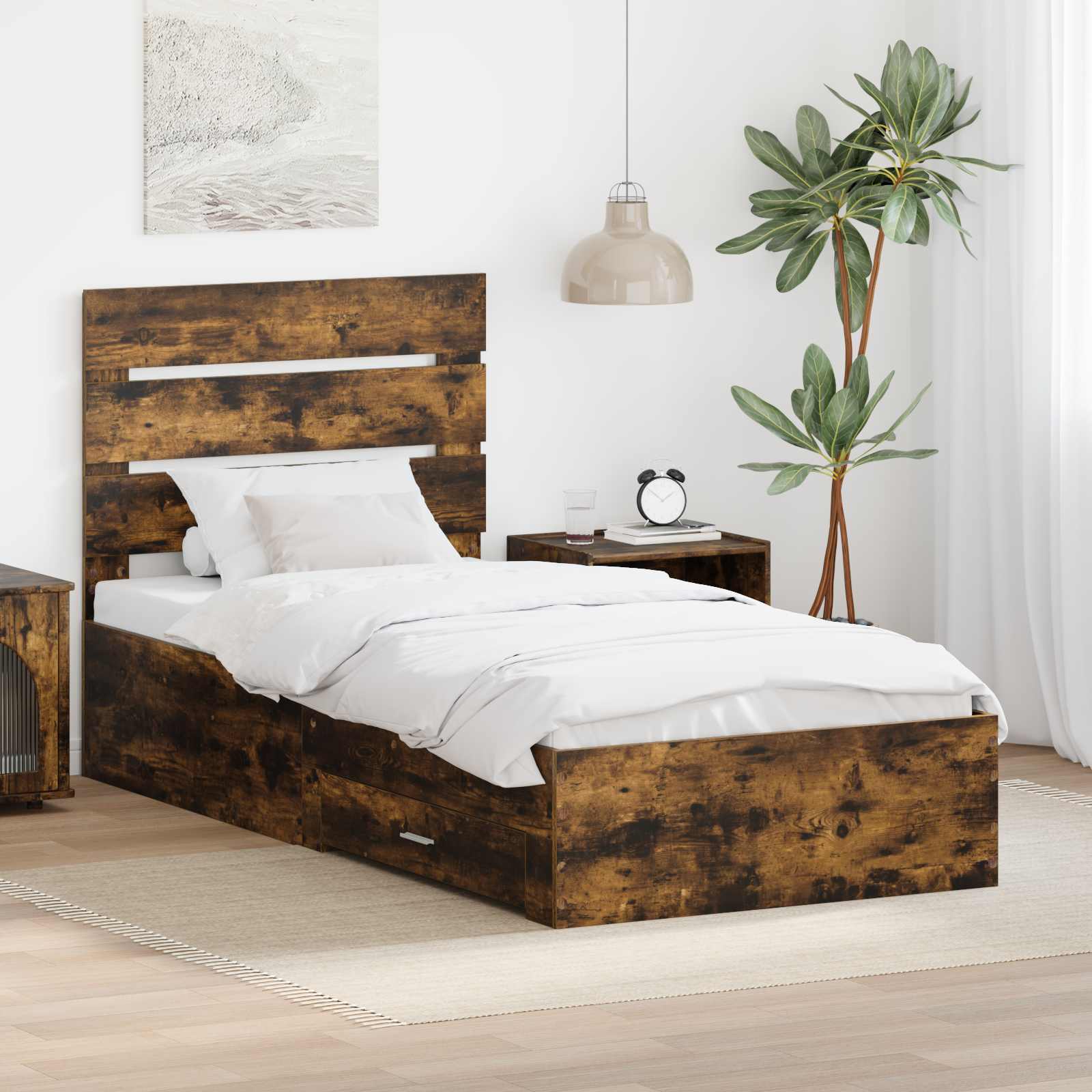 Cadre de lit Chêne fumé 100 x 200 cm Bois d'ingénierie - XIOS