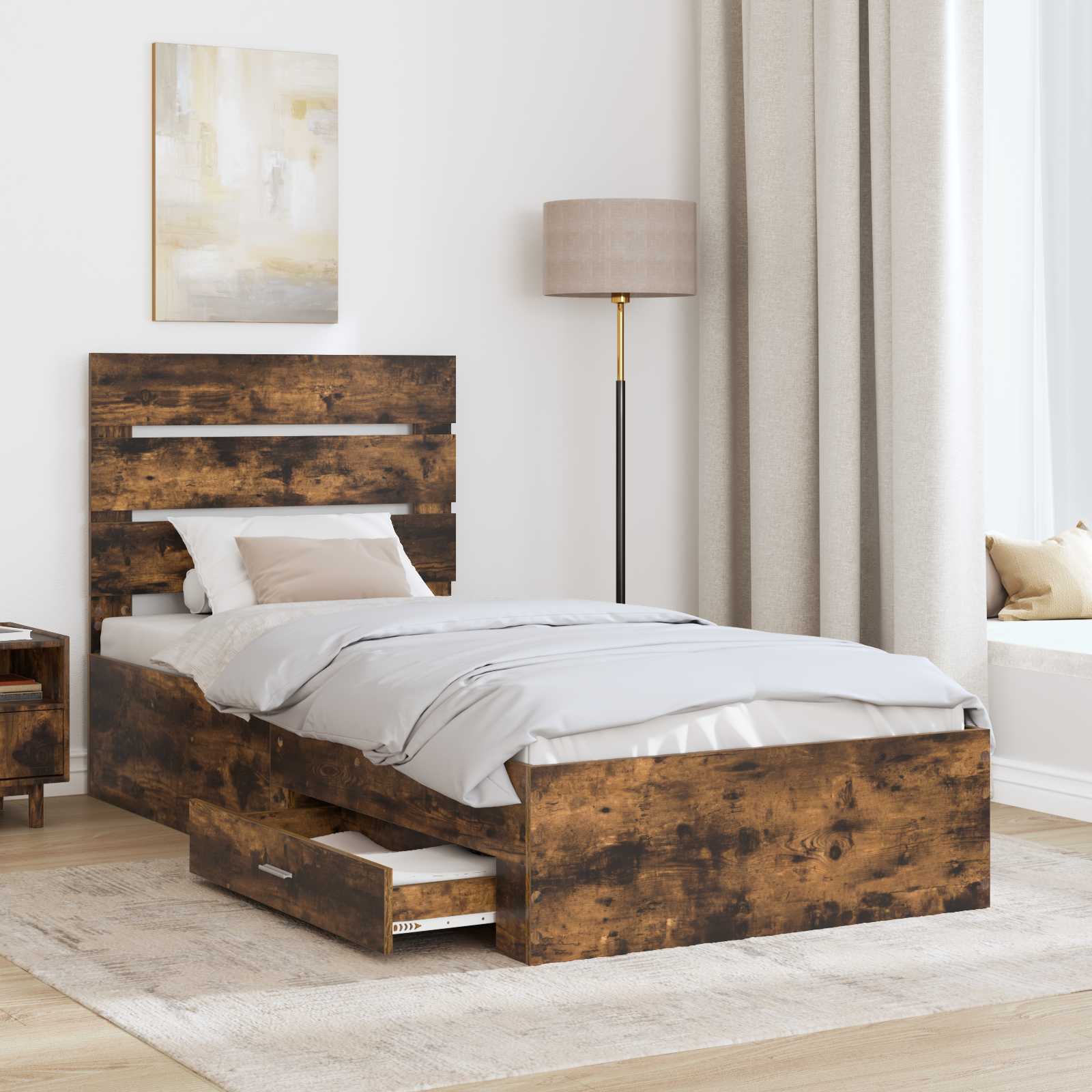 Cadre de lit Chêne fumé 100 x 200 cm Bois d'ingénierie - XIOS