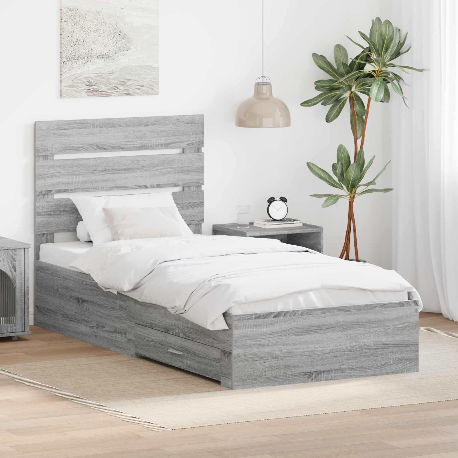 Cadre de lit avec tiroir Sonoma Gris et Argent 75 x 190 cm - XIOS