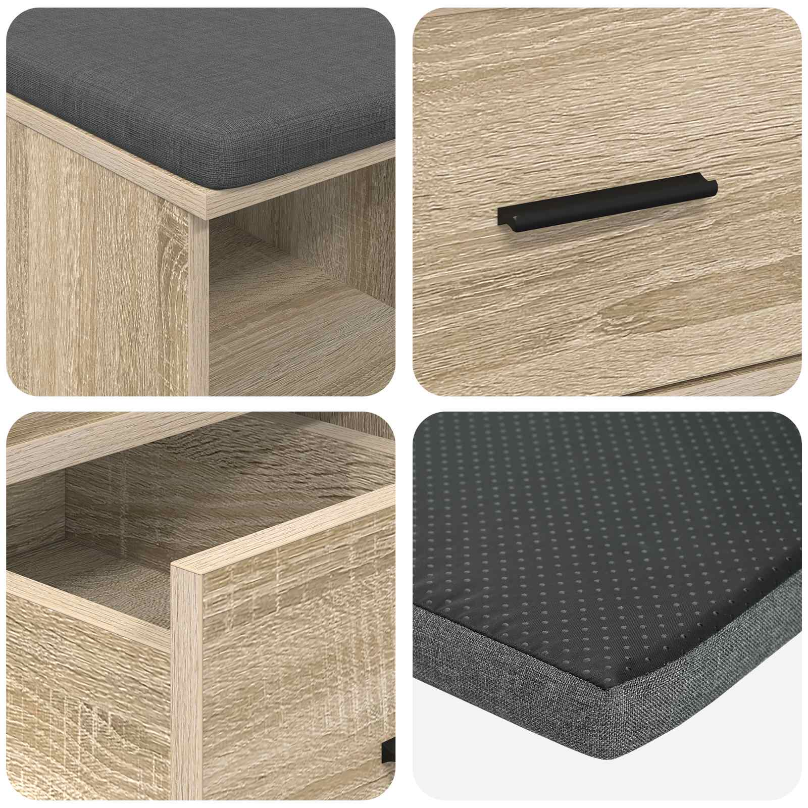 Banc d'entrée avec coussin Chêne Sonoma 60 x 38 x 46 cm - XIOS