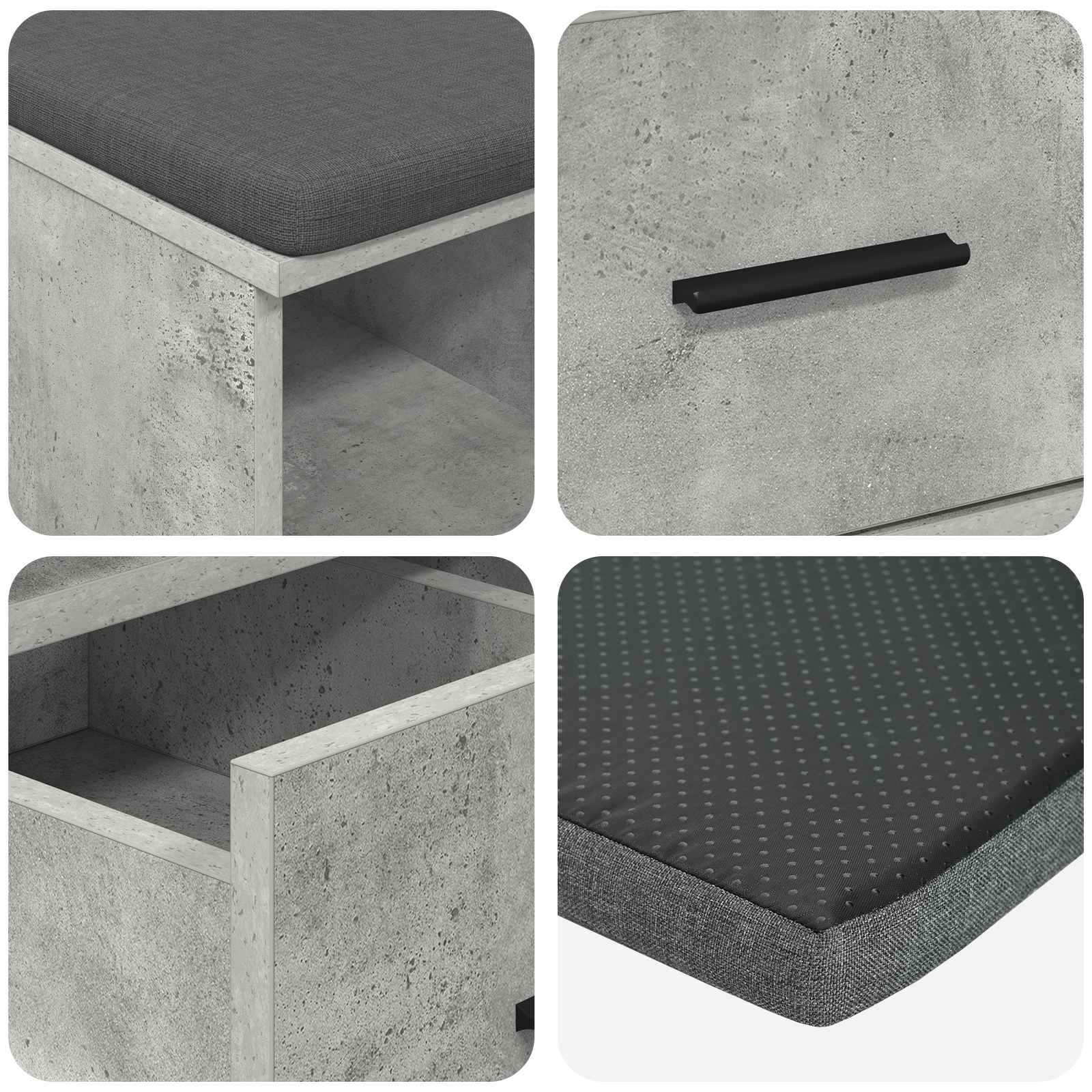 Banc d'entrée avec coussin Gris béton 60 x 38 x 46 cm - XIOS