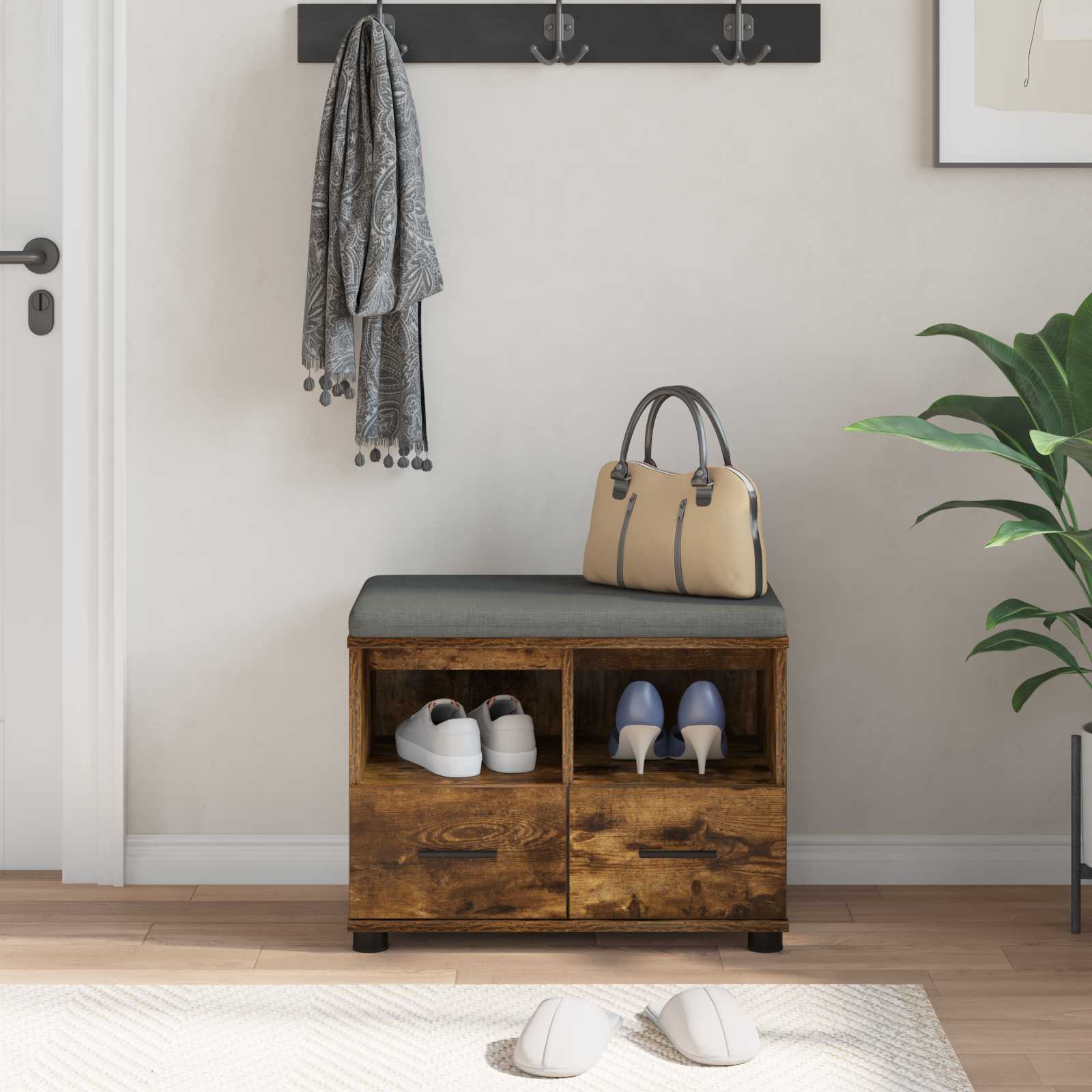 Banc d'entrée avec coussin Chêne fumé 60 x 38 x 46 cm - XIOS