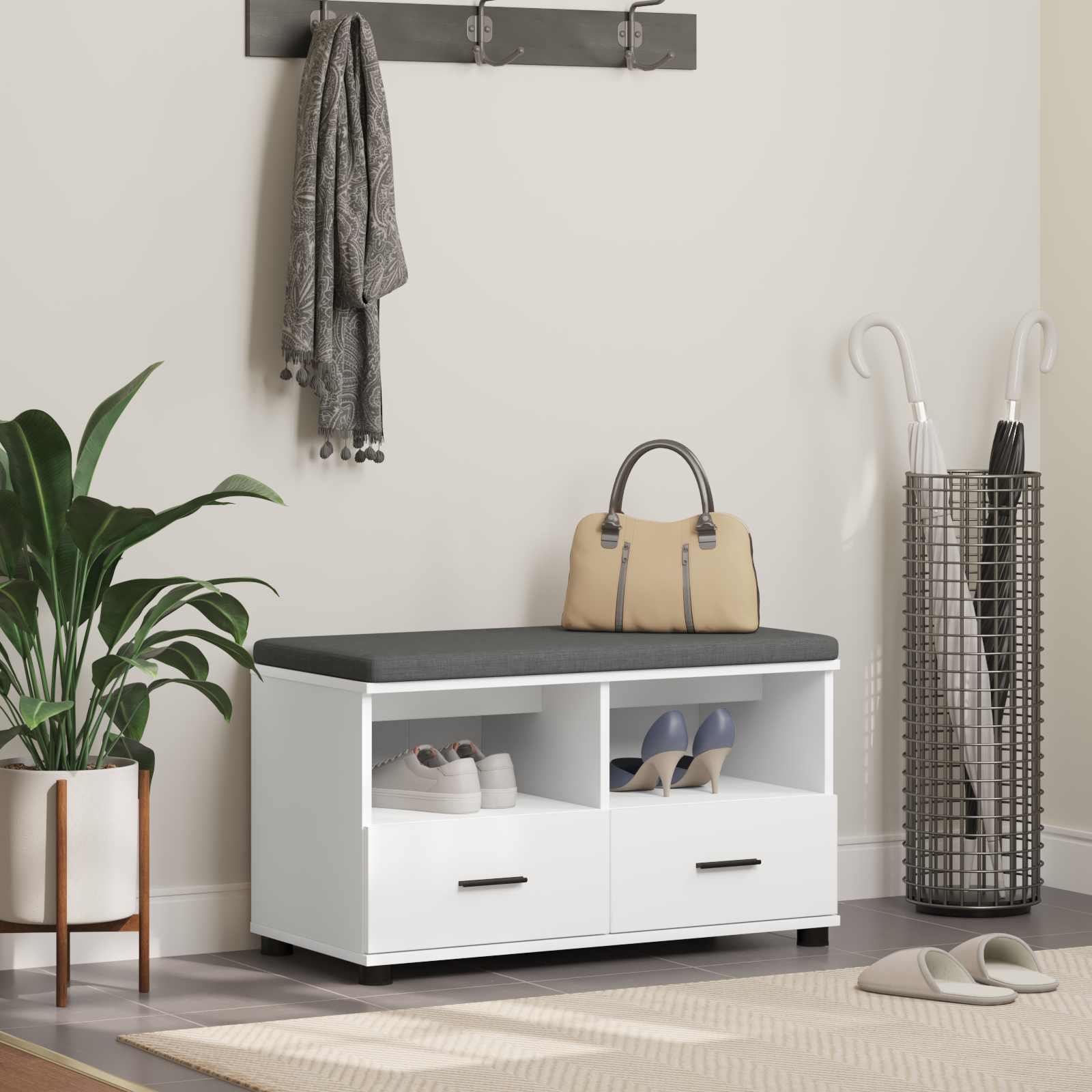 Banc d'entrée avec coussin avec tiroir Blanc 80 x 38 x 46 cm - XIOS