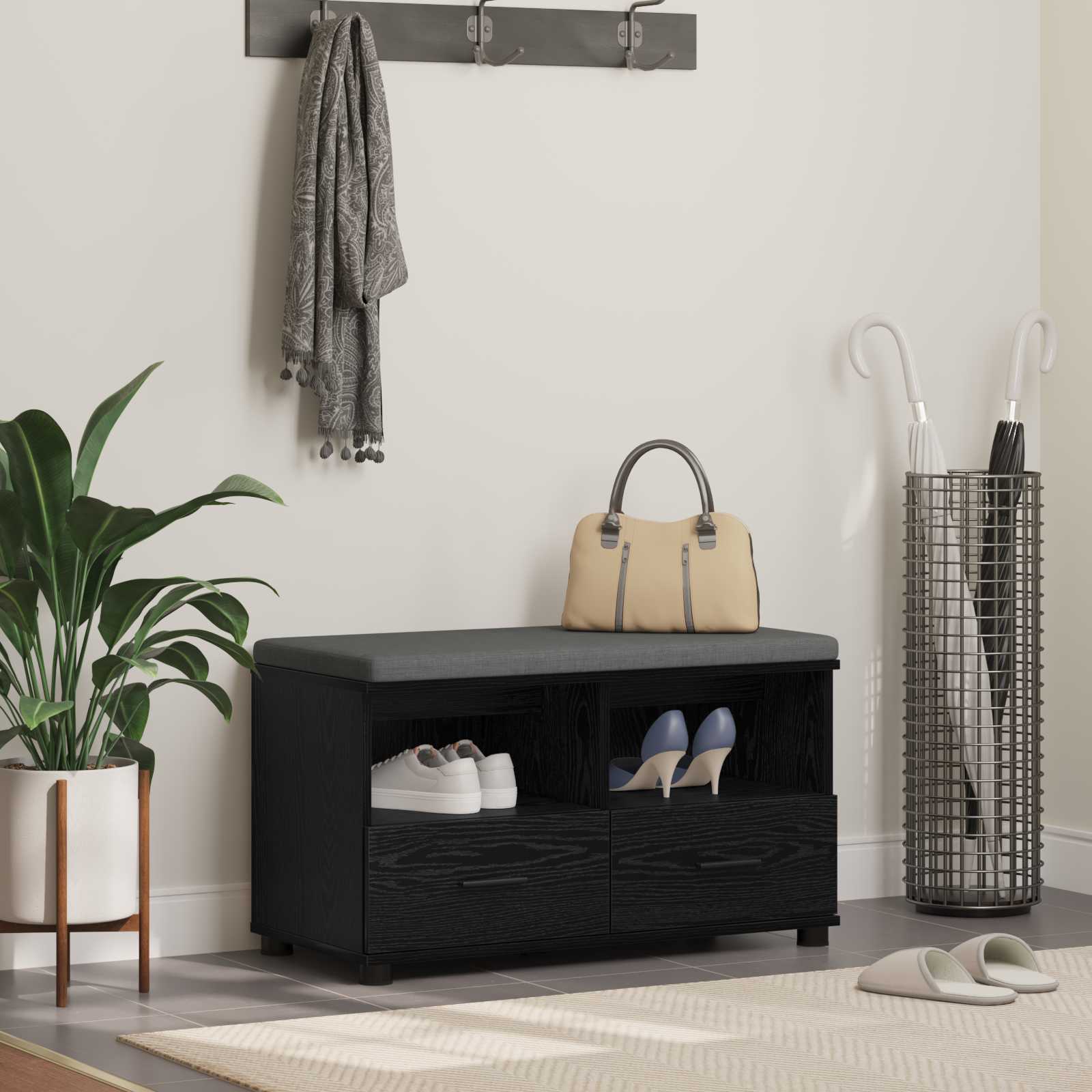 Banc d'entrée avec coussin Chêne noir 80 x 38 x 46 cm - XIOS