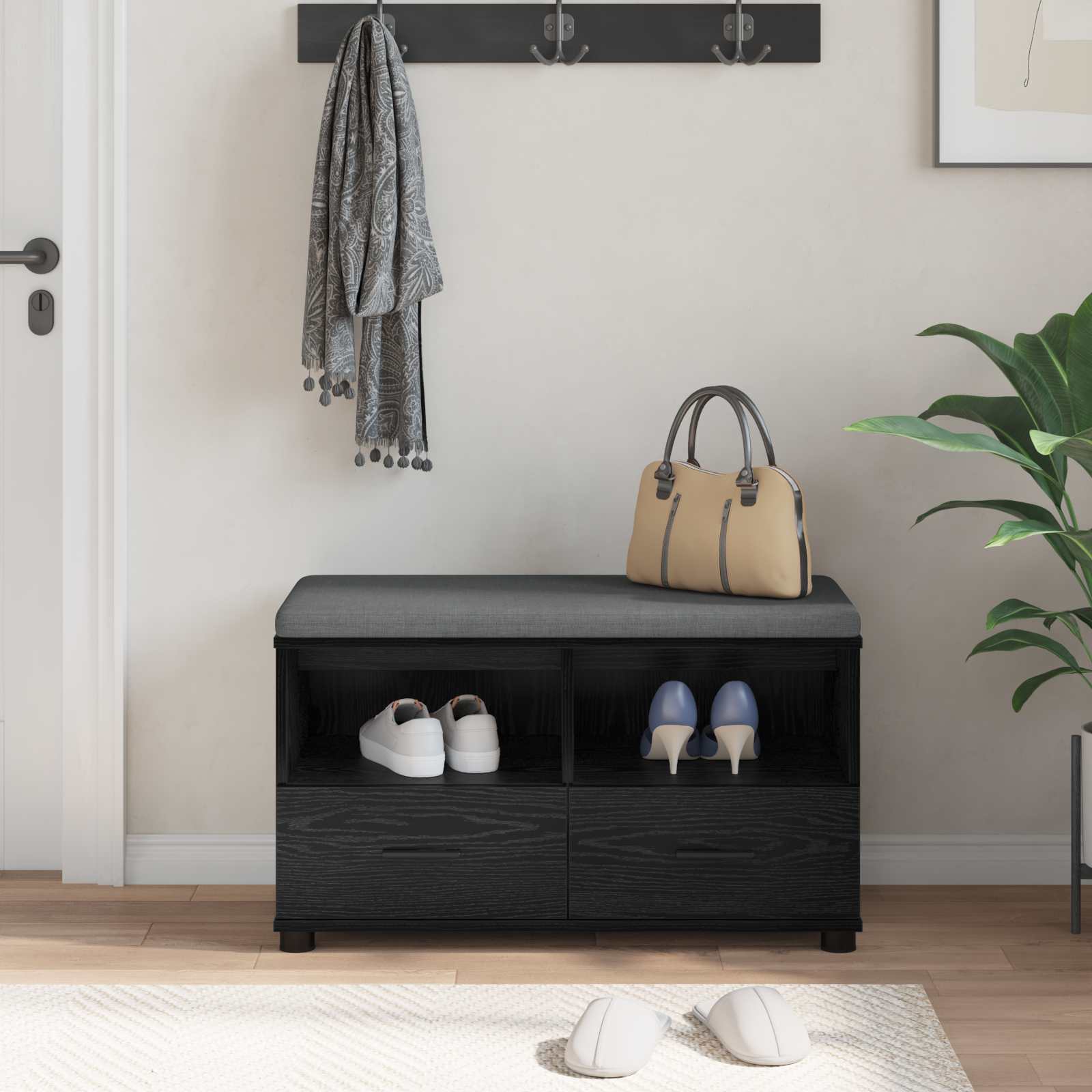 Banc d'entrée avec coussin Chêne noir 80 x 38 x 46 cm - XIOS