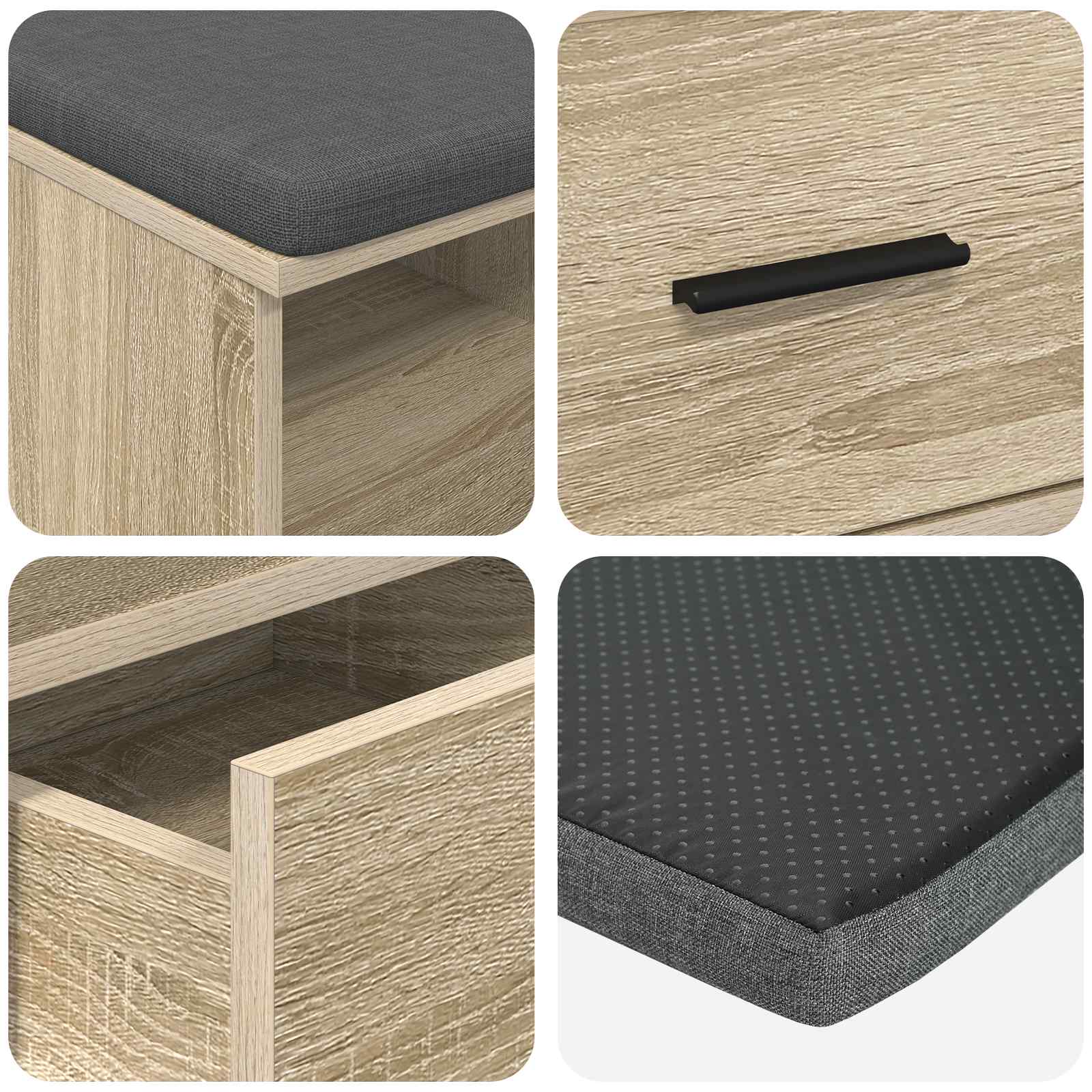 Banc d'entrée avec coussin Chêne Sonoma 80 x 38 x 46 cm - XIOS