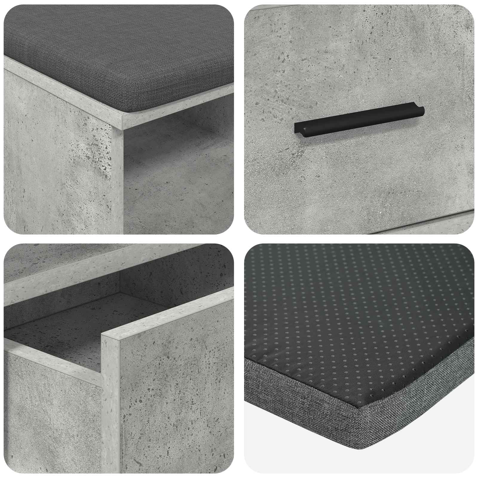 Banc d'entrée avec coussin Gris béton 80 x 38 x 46 cm - XIOS