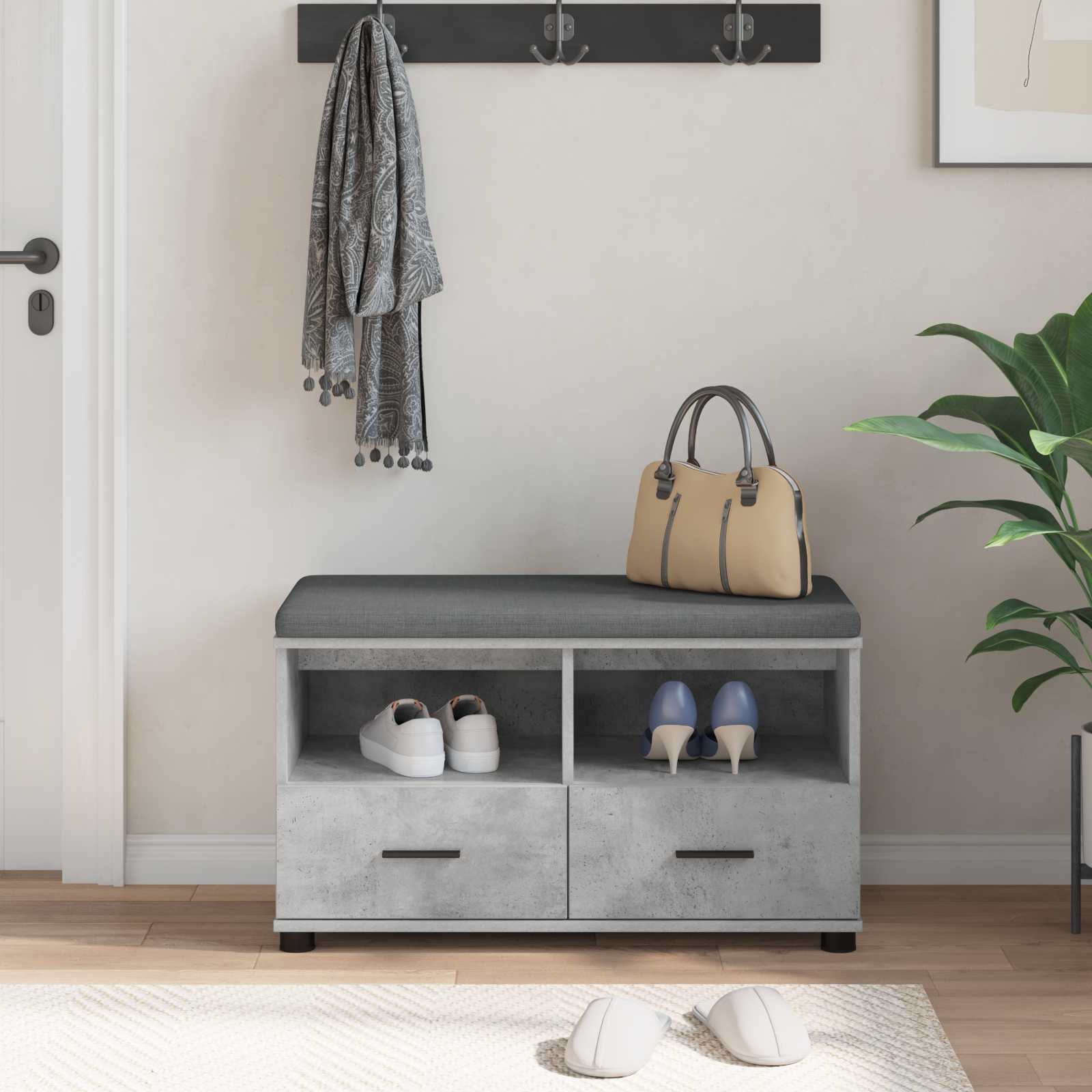 Banc d'entrée avec coussin Gris béton 80 x 38 x 46 cm - XIOS