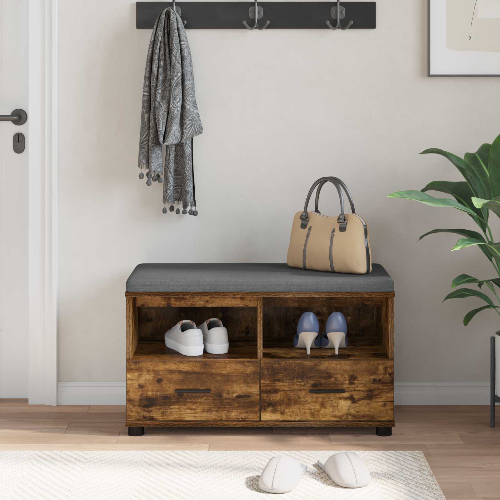Banc d'entrée avec coussin Chêne fumé 80 x 38 x 46 cm - XIOS