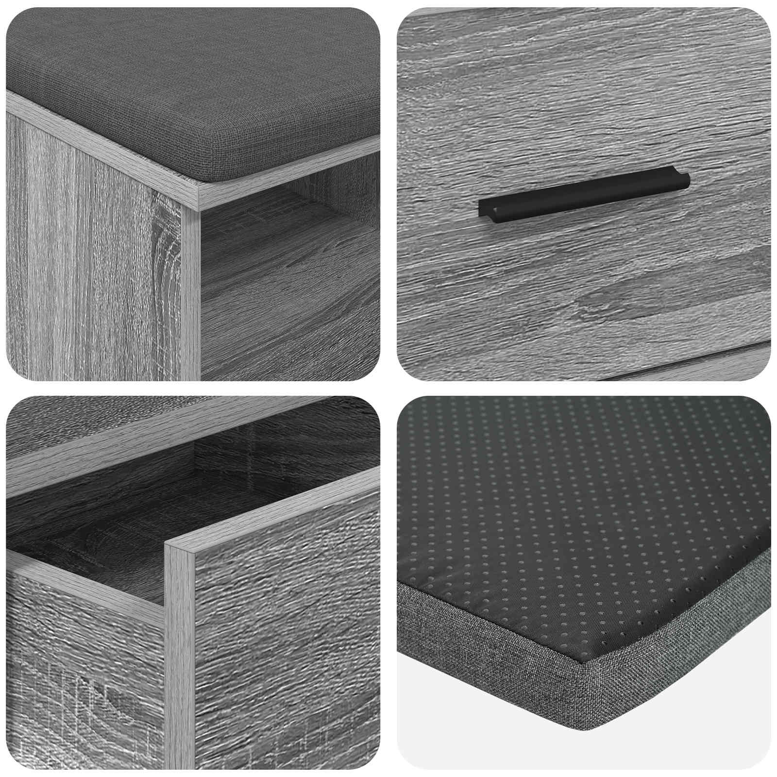 Banc d'entrée avec coussin Gris Sonoma 80 x 38 x 46 cm - XIOS