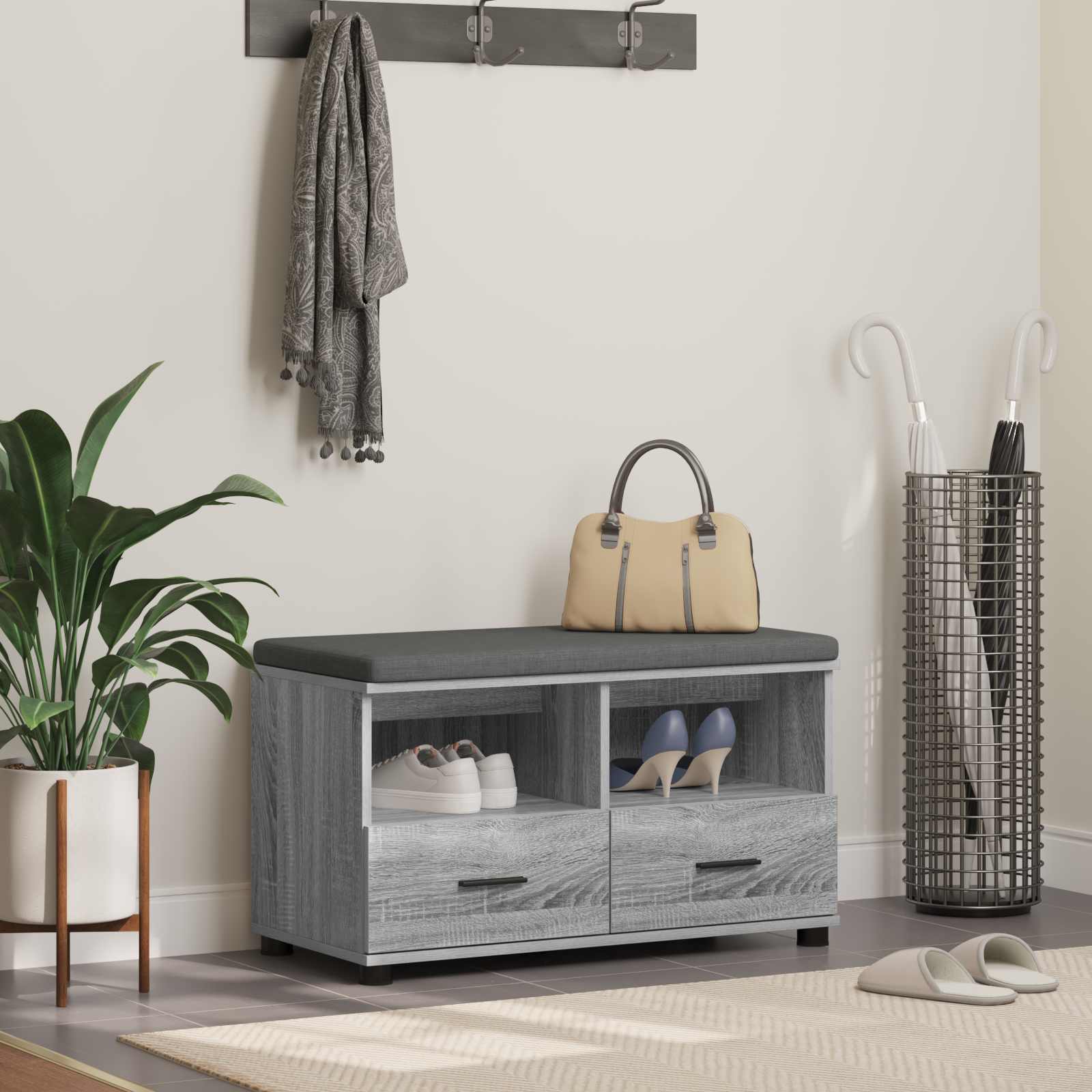 Banc d'entrée avec coussin Gris Sonoma 80 x 38 x 46 cm - XIOS
