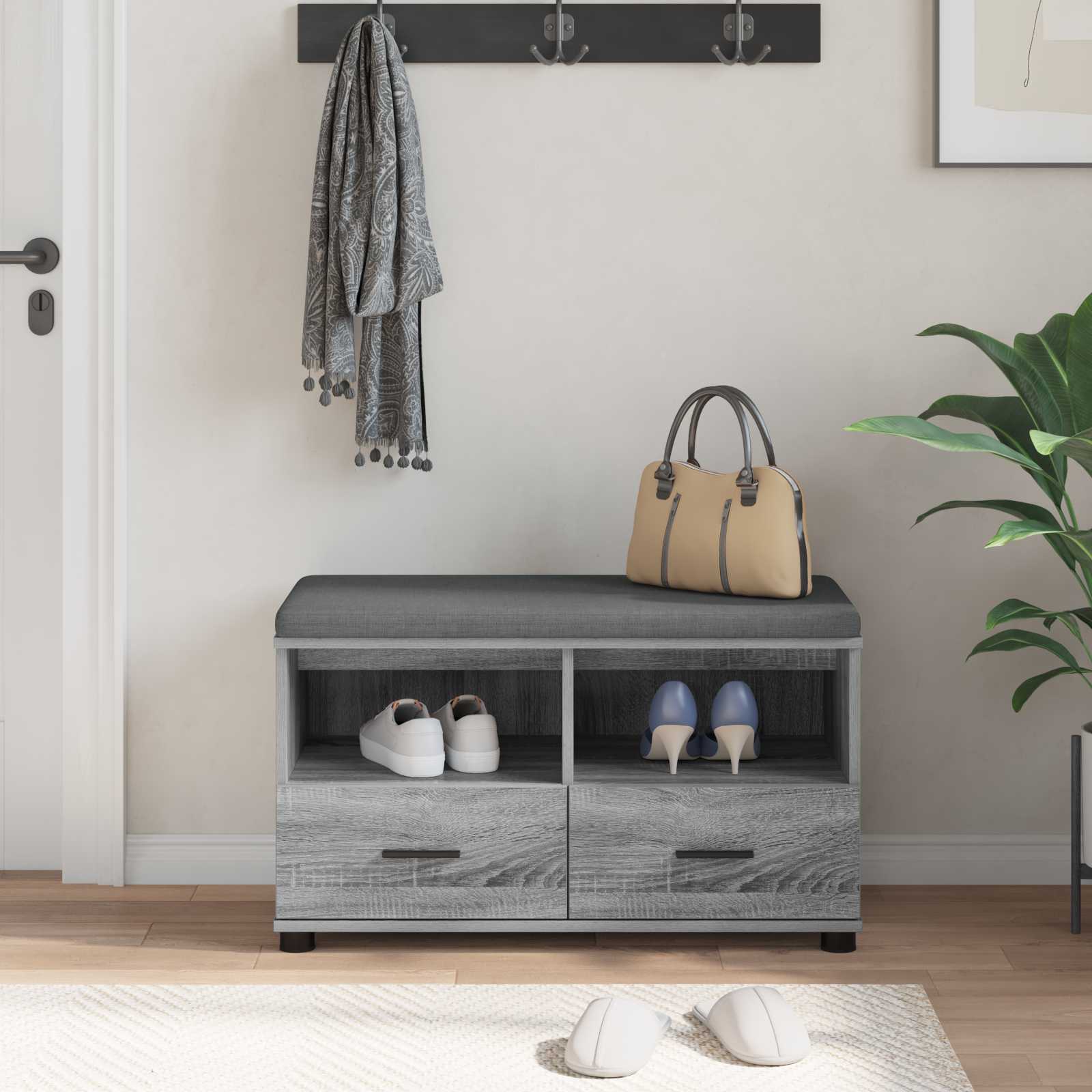 Banc d'entrée avec coussin Gris Sonoma 80 x 38 x 46 cm - XIOS