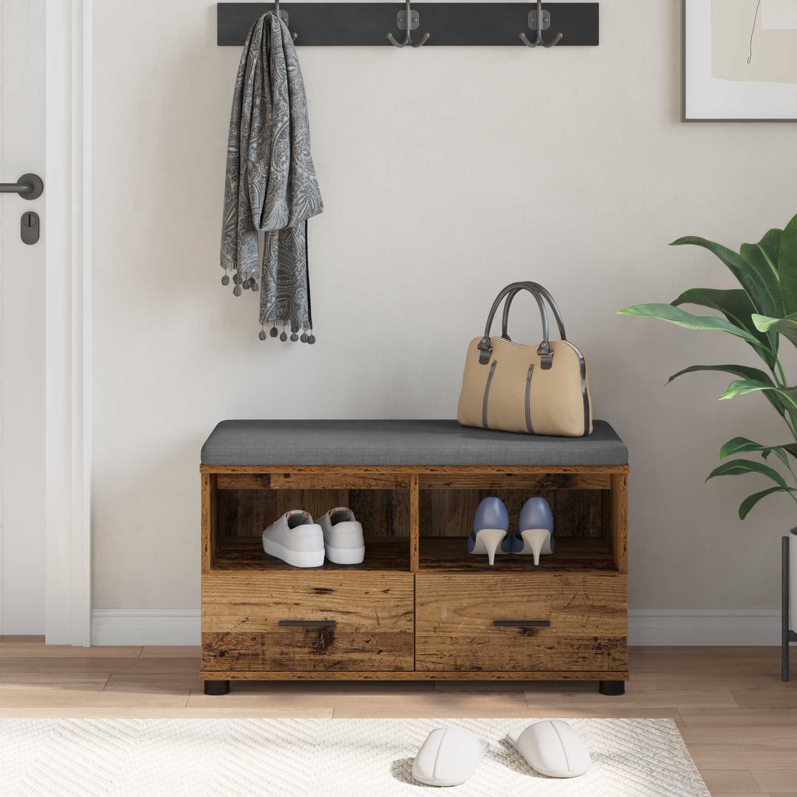 Banc d'entrée avec coussin Bois ancien 80 x 38 x 46 cm - XIOS