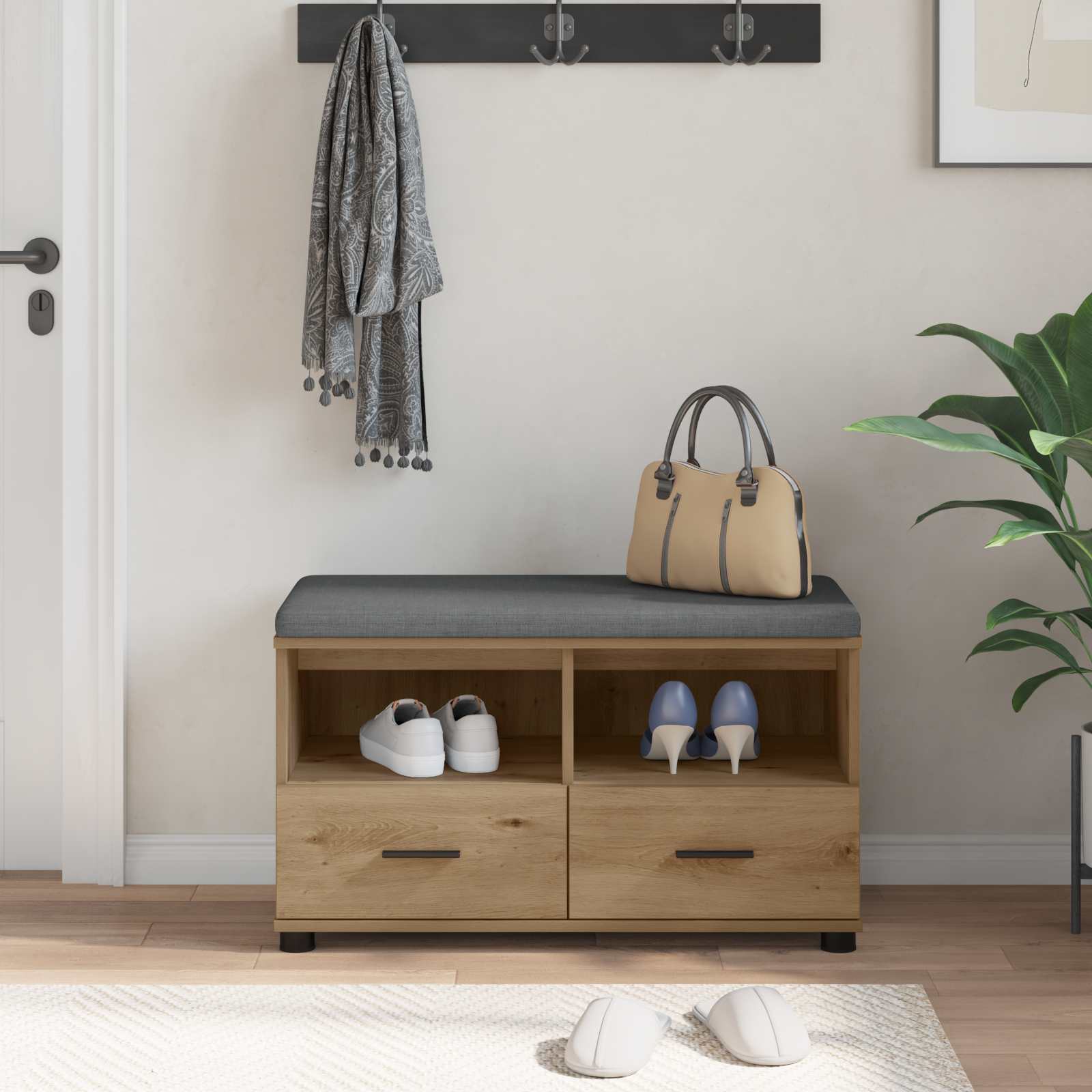 Banc d'entrée avec coussin Chêne artisanal 80 x 38 x 46 cm - XIOS