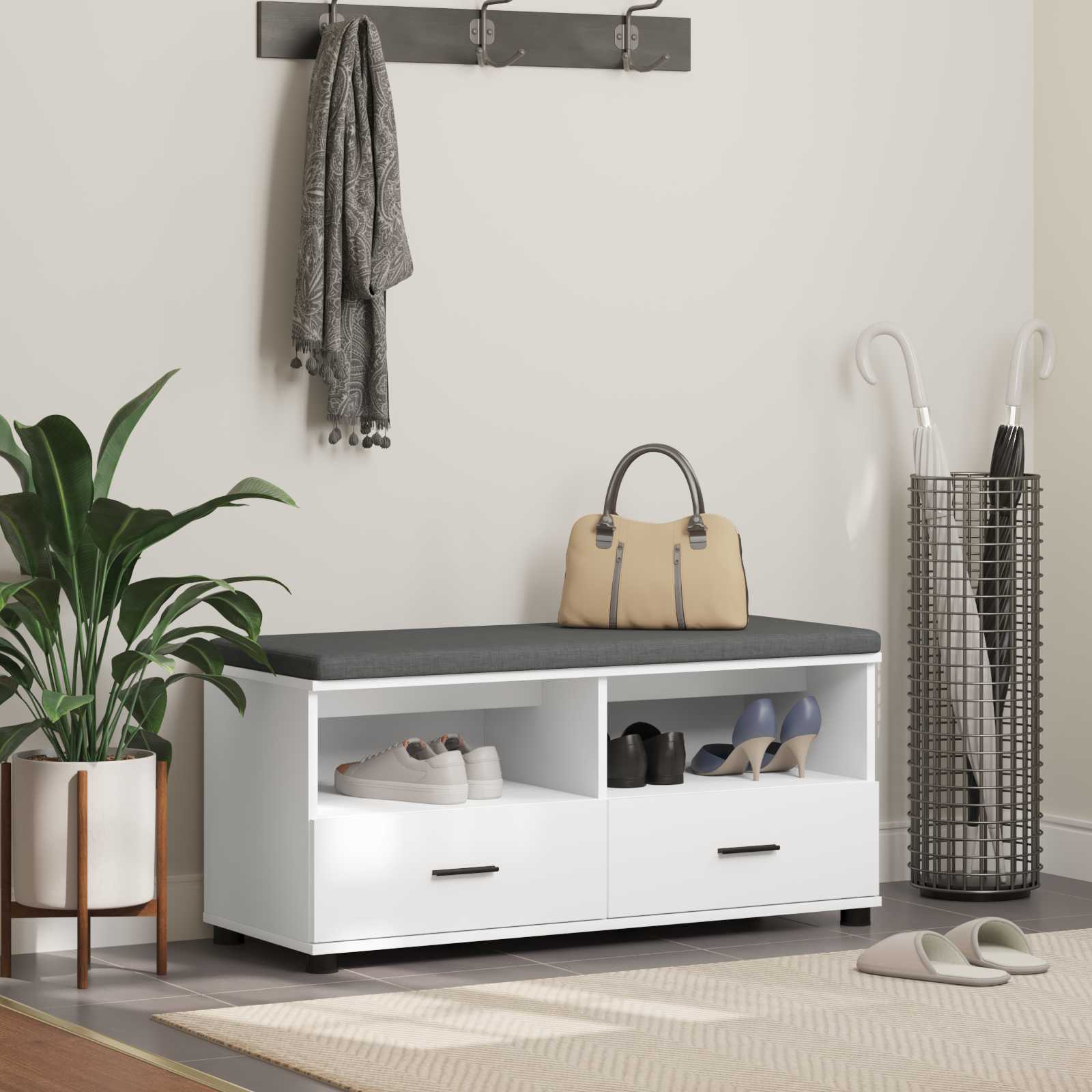 Banc d'entrée avec coussin avec tiroir Blanc 100 x 38 x 46 cm - XIOS
