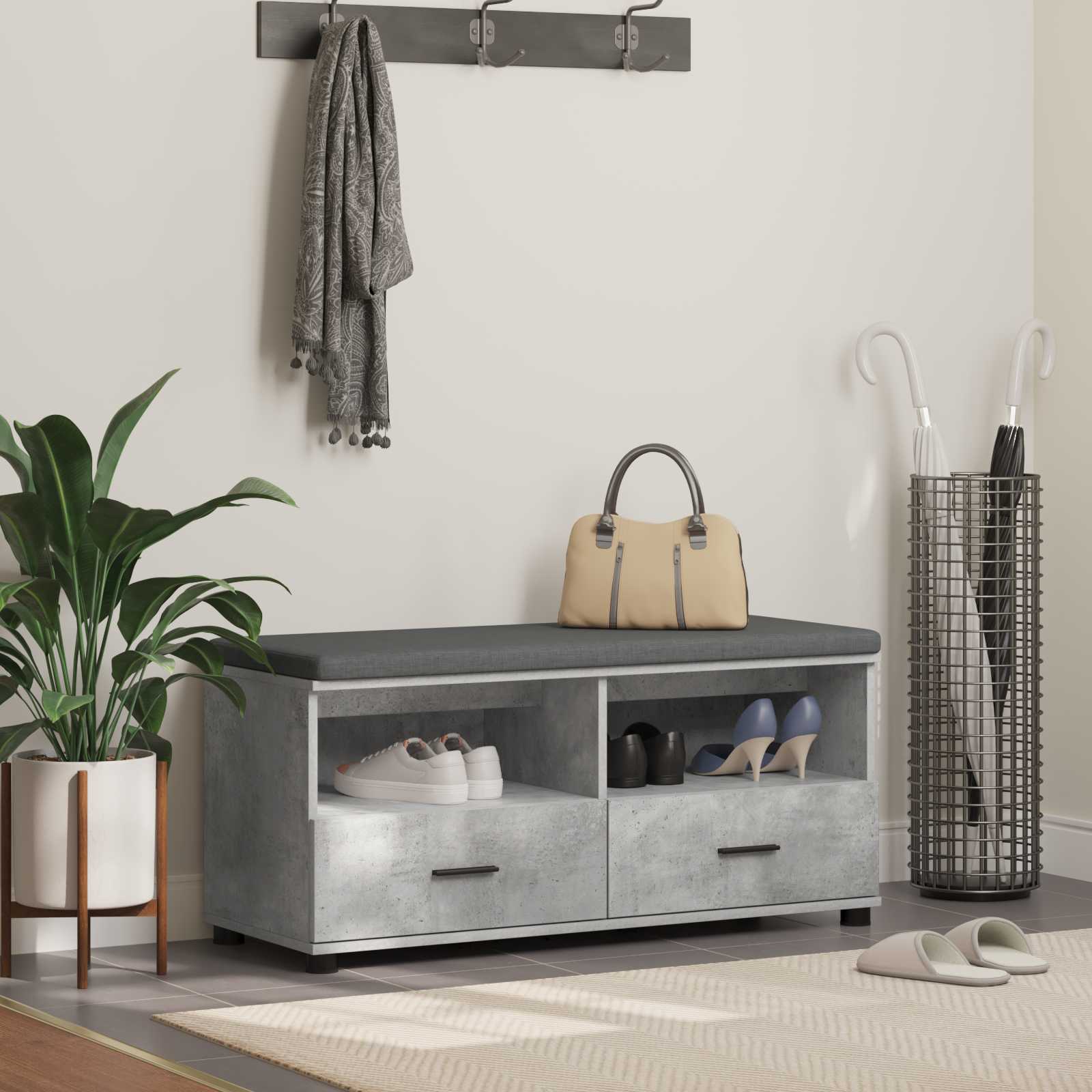 Banc d'entrée avec coussin Gris béton 100 x 38 x 46 cm - XIOS