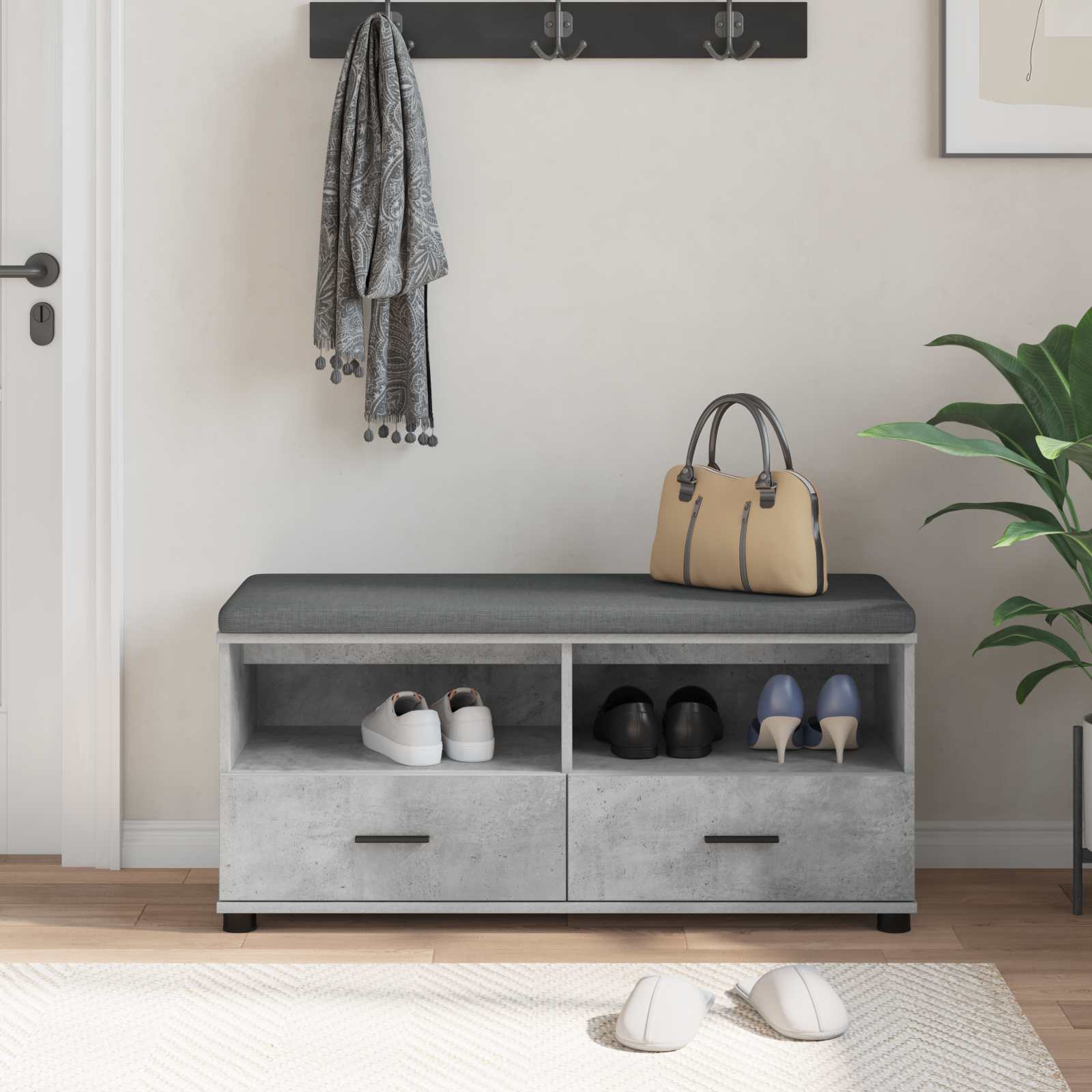 Banc d'entrée avec coussin Gris béton 100 x 38 x 46 cm - XIOS