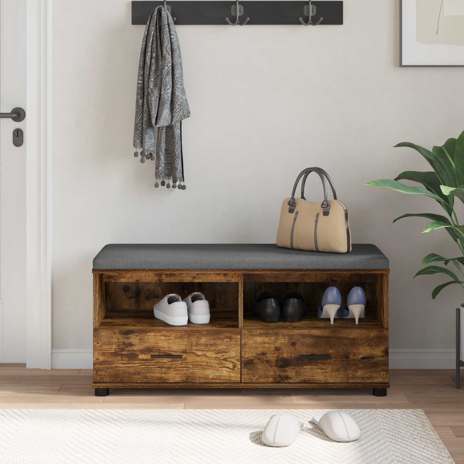 Banc d'entrée avec coussin Chêne fumé 100 x 38 x 46 cm - XIOS