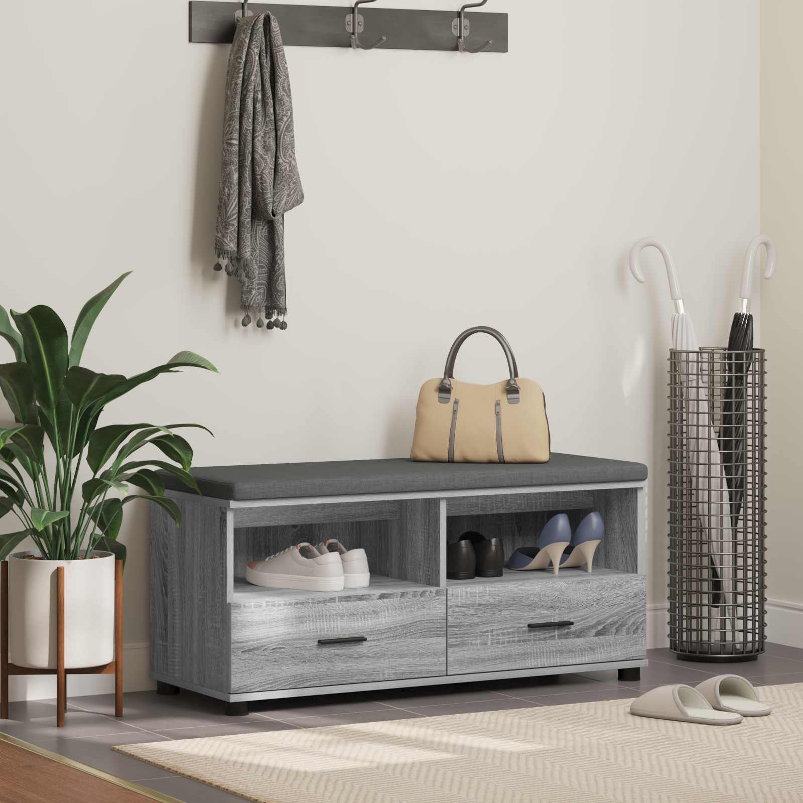 Banc d'entrée avec coussin Gris Sonoma 100 x 38 x 46 cm - XIOS