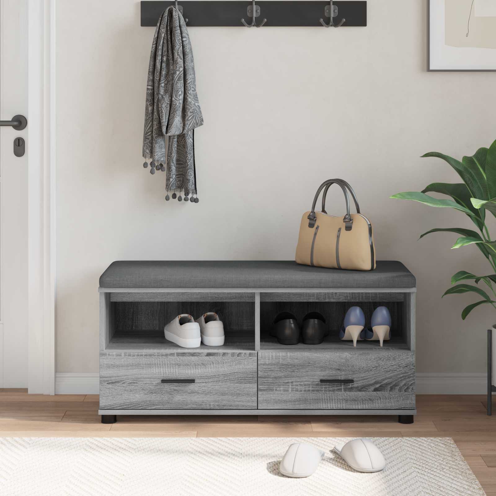 Banc d'entrée avec coussin Gris Sonoma 100 x 38 x 46 cm - XIOS