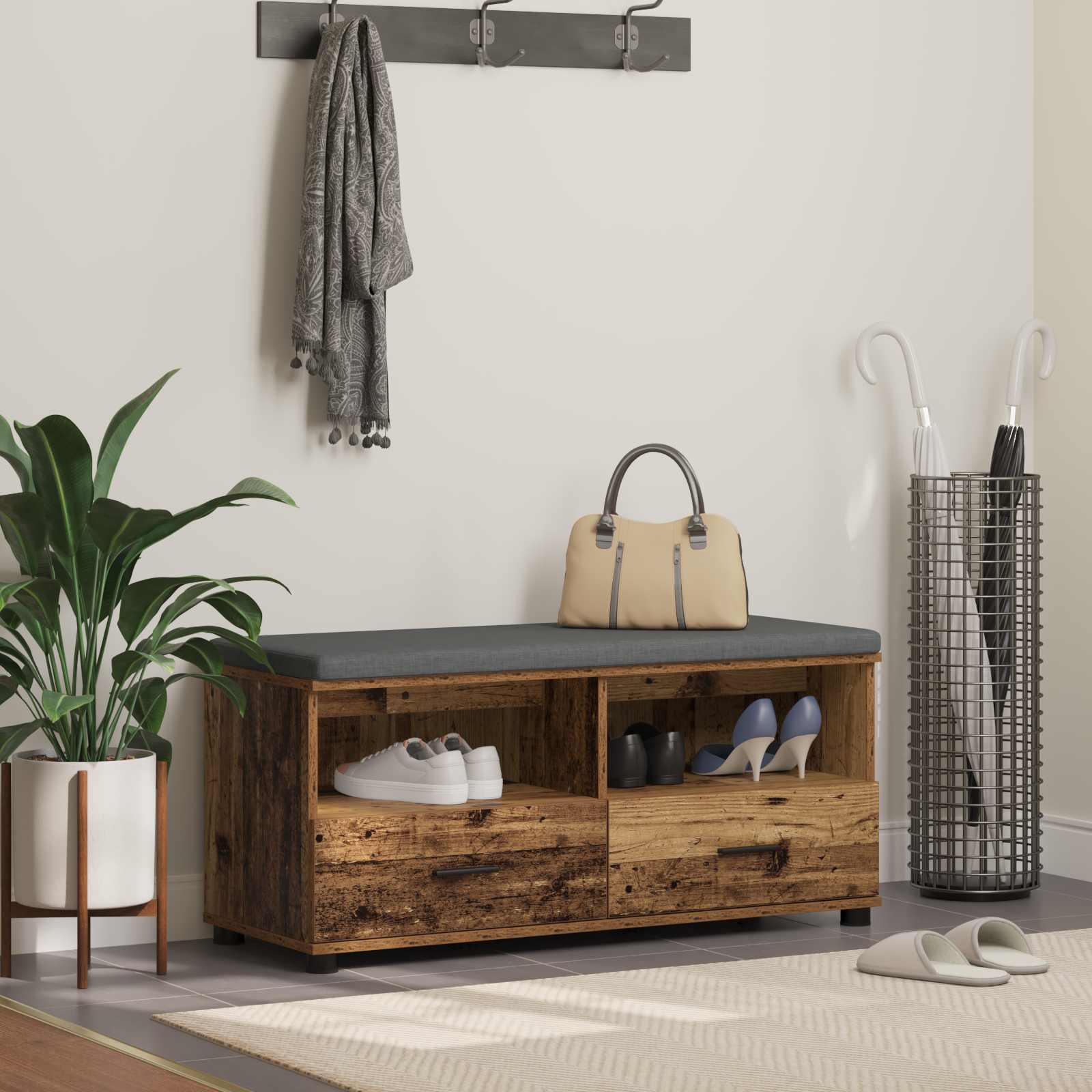 Banc d'entrée avec coussin Bois ancien 100 x 38 x 46 cm - XIOS