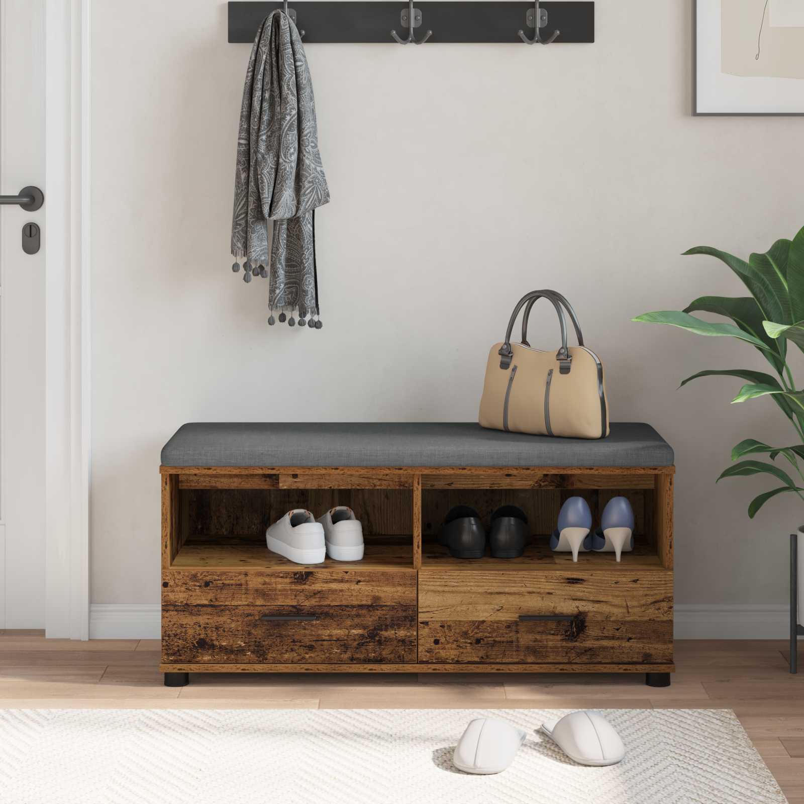 Banc d'entrée avec coussin Bois ancien 100 x 38 x 46 cm - XIOS