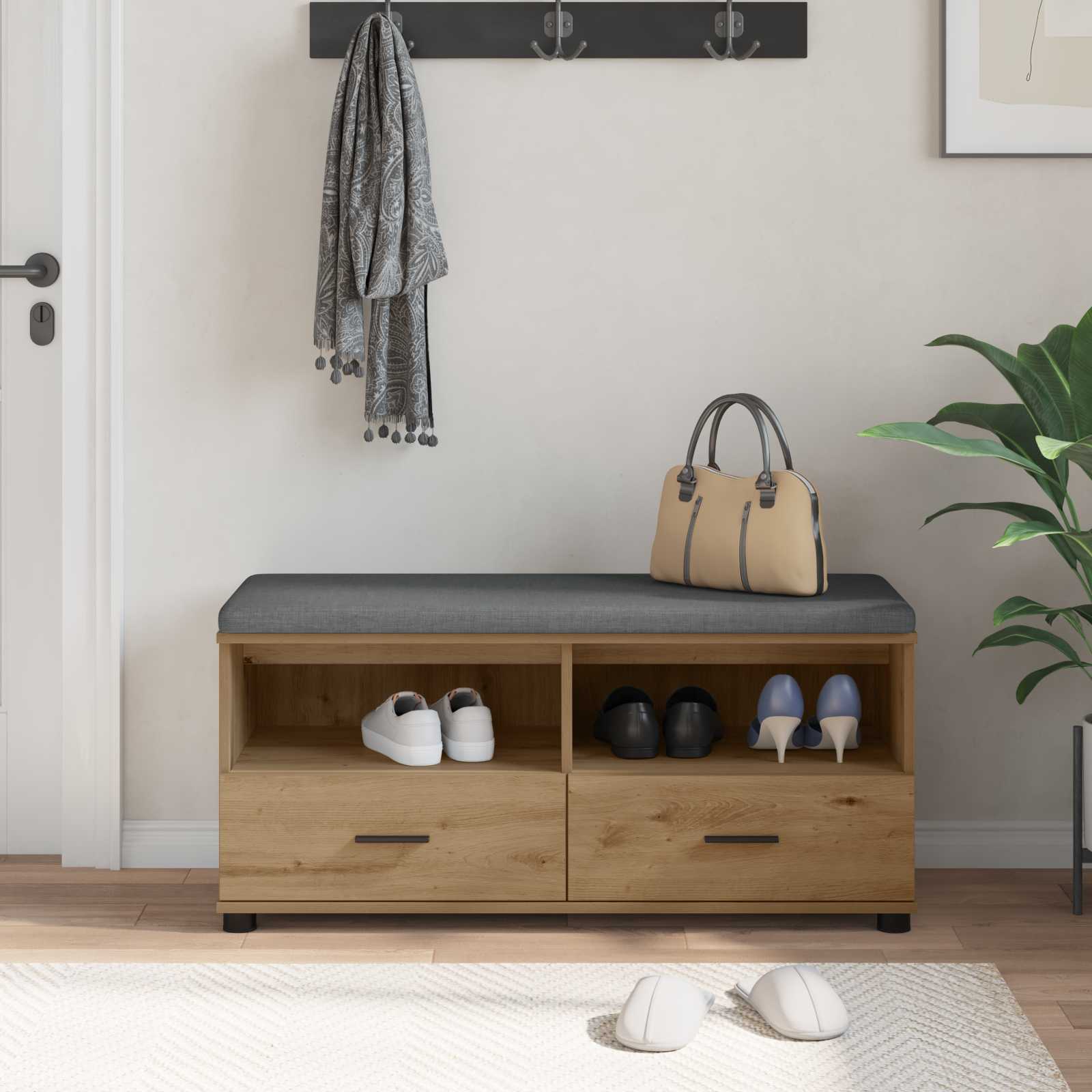 Banc d'entrée avec coussin Chêne artisanal 100 x 38 x 46 cm - XIOS