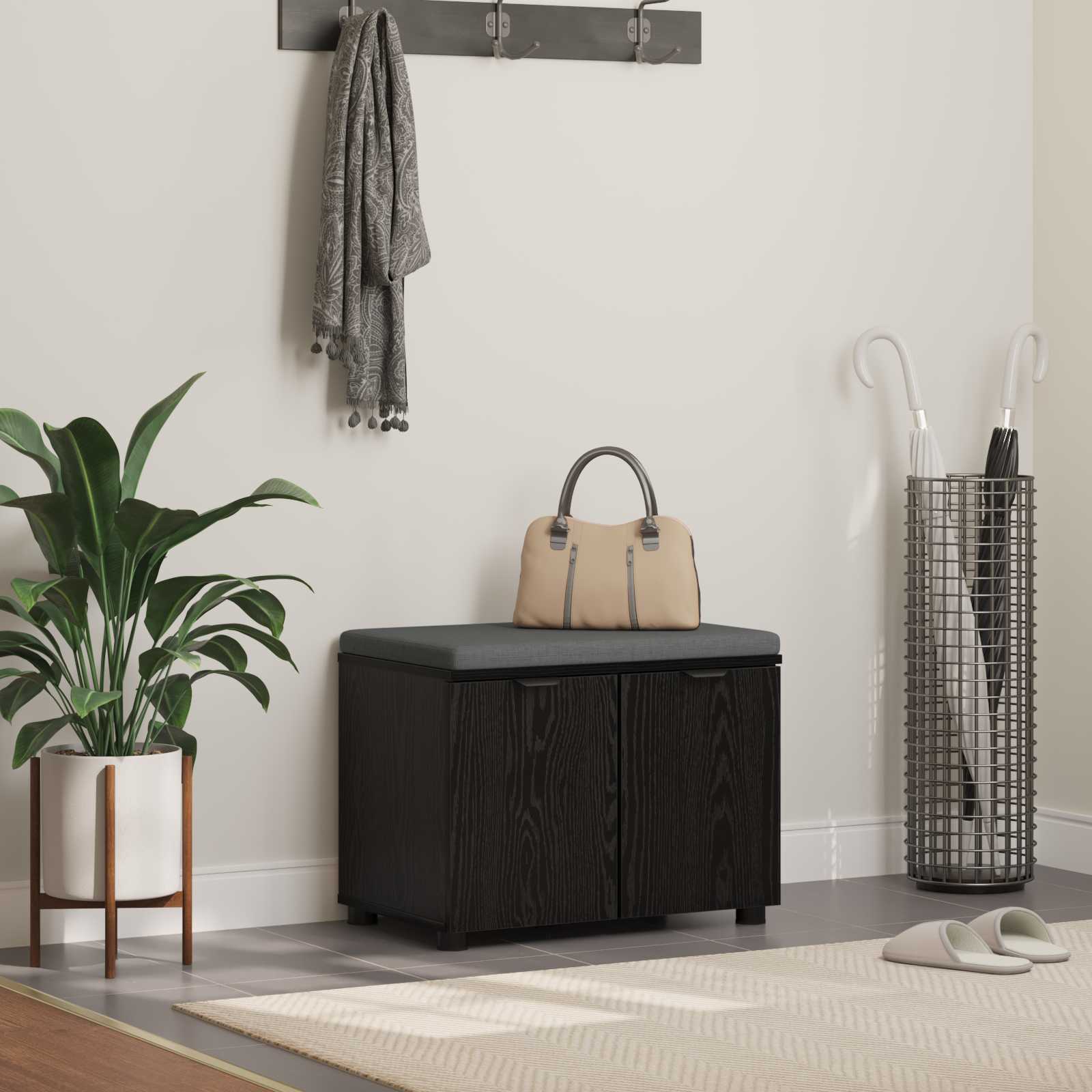 Banc d'entrée avec coussin Chêne Noir 60 x 38 x 46 cm - XIOS