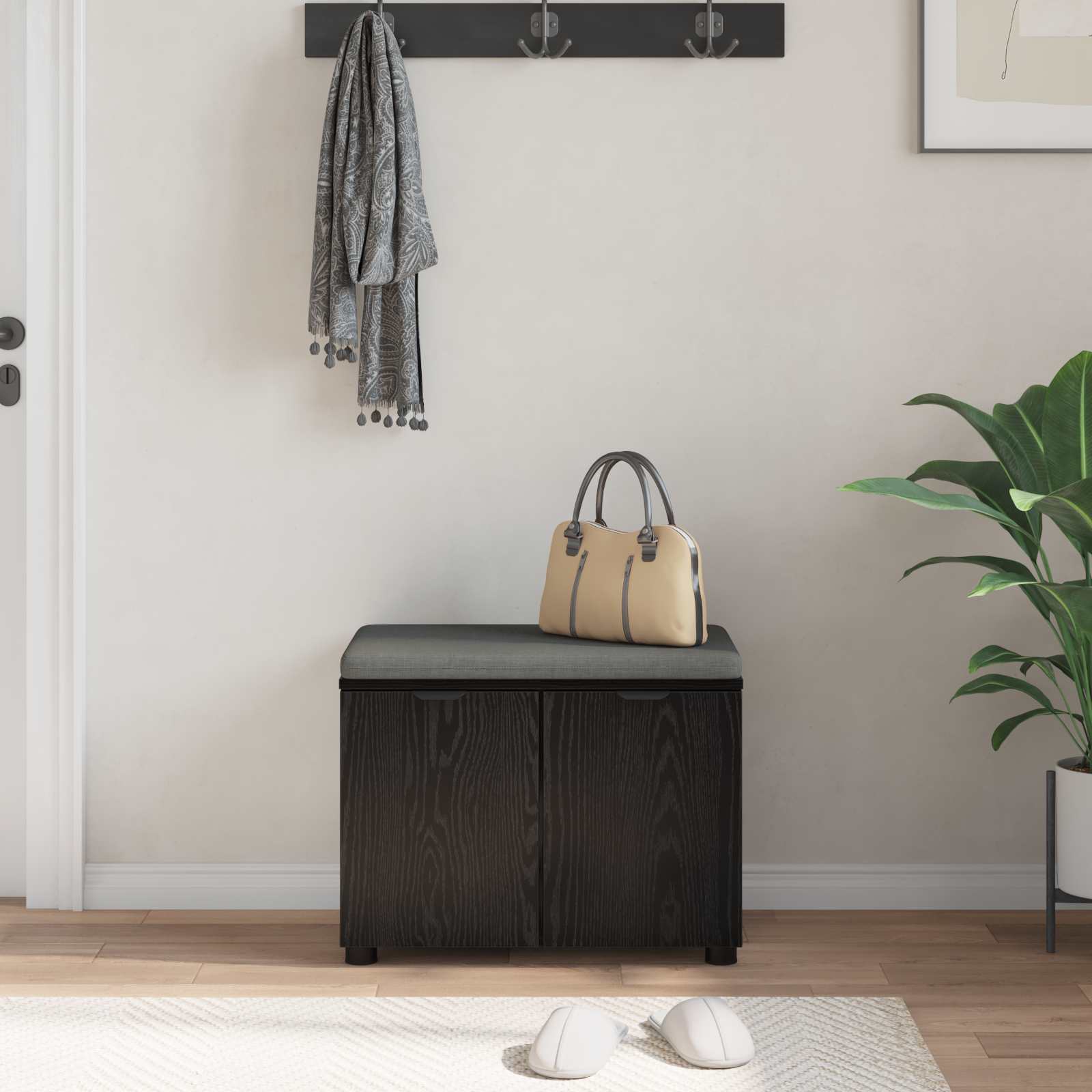Banc d'entrée avec coussin Chêne Noir 60 x 38 x 46 cm - XIOS