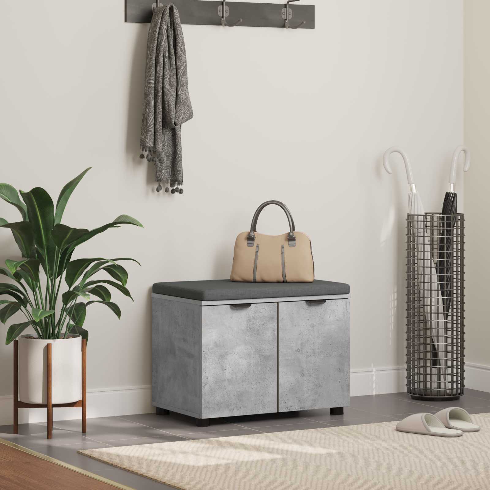 Banc d'entrée avec coussin Gris Béton 60 x 38 x 46 cm - XIOS