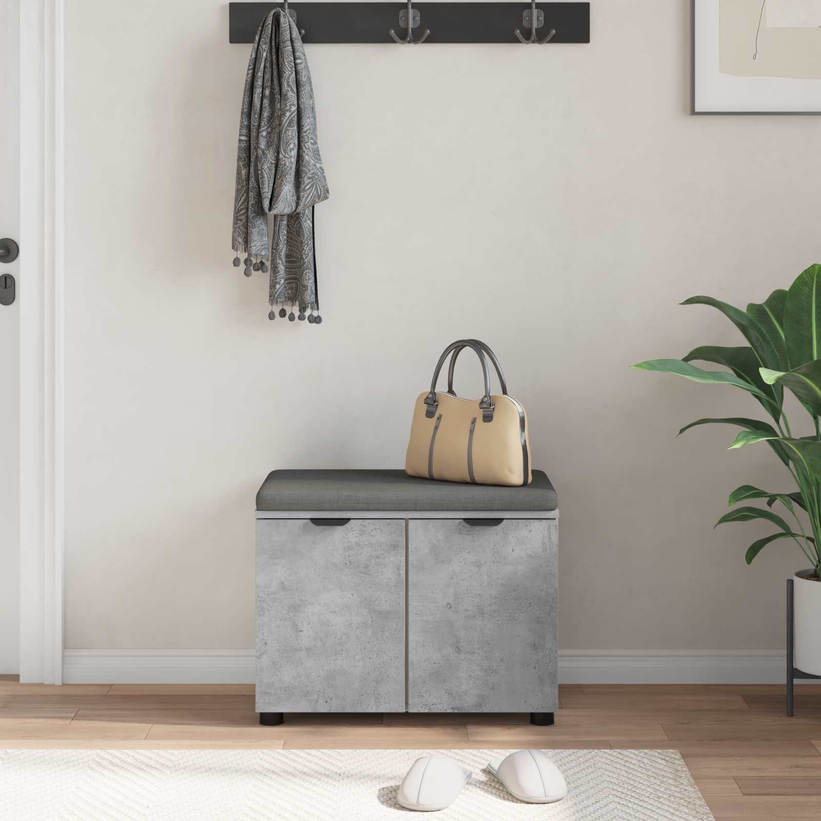 Banc d'entrée avec coussin Gris Béton 60 x 38 x 46 cm - XIOS