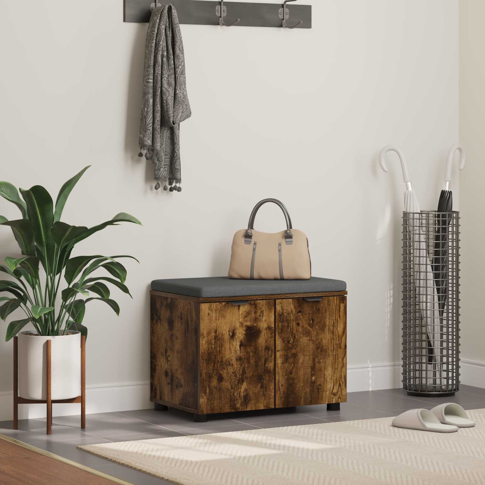 Banc d'entrée avec coussin Chêne Fumé 60 x 38 x 46 cm - XIOS