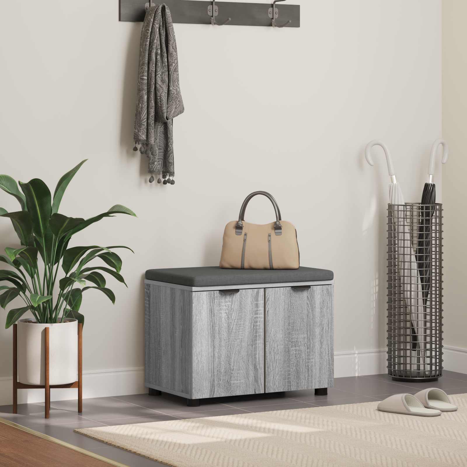 Banc d'entrée avec coussin Gris Sonoma 60 x 38 x 46 cm - XIOS