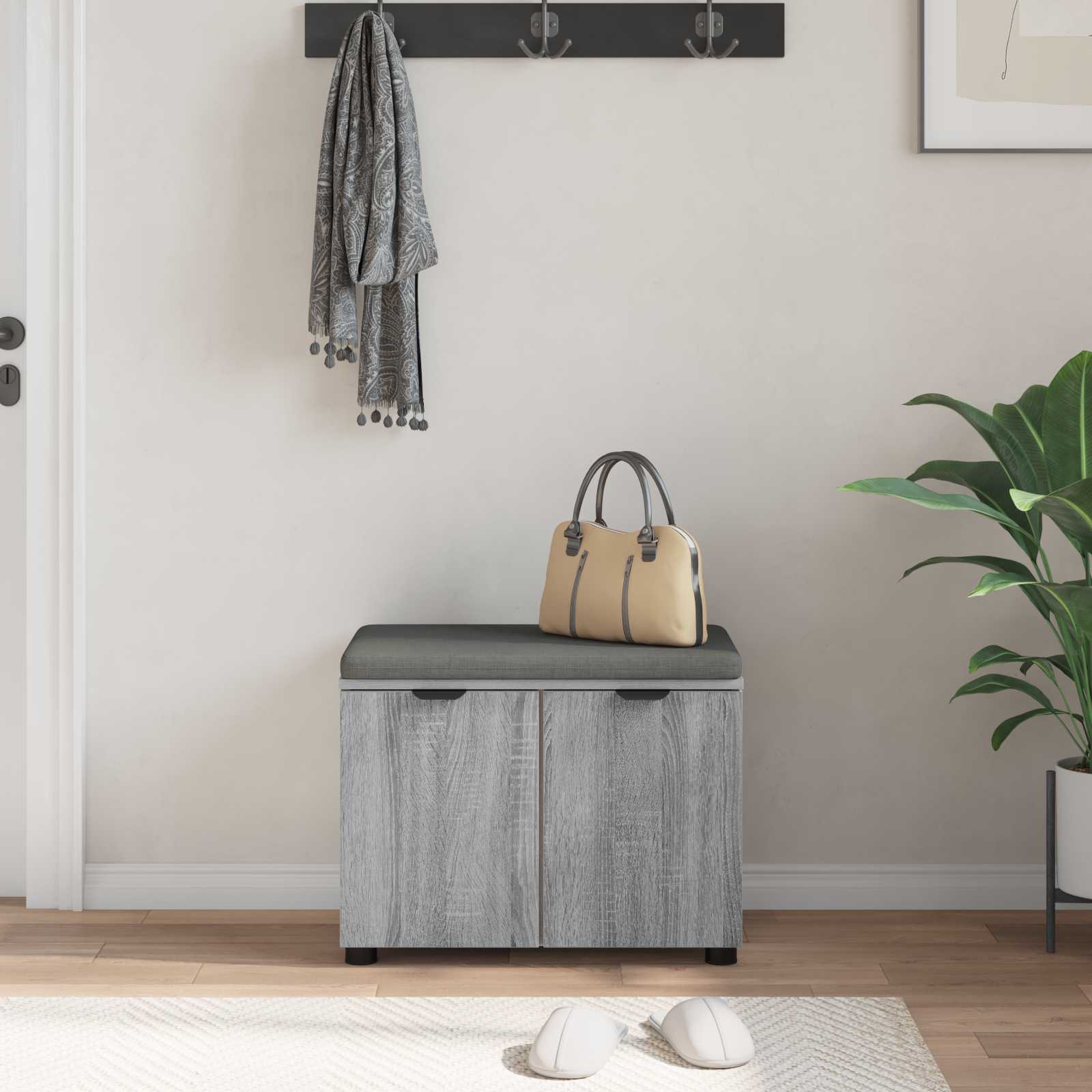 Banc d'entrée avec coussin Gris Sonoma 60 x 38 x 46 cm - XIOS