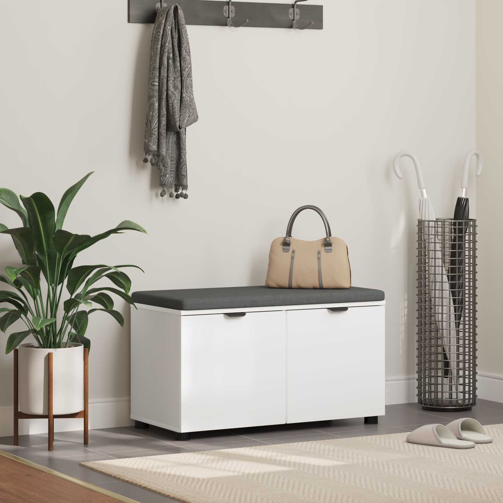 Banc d'entrée Blanc 80 x 38 x 46 cm Bois Ingénierie et Tissu - XIOS