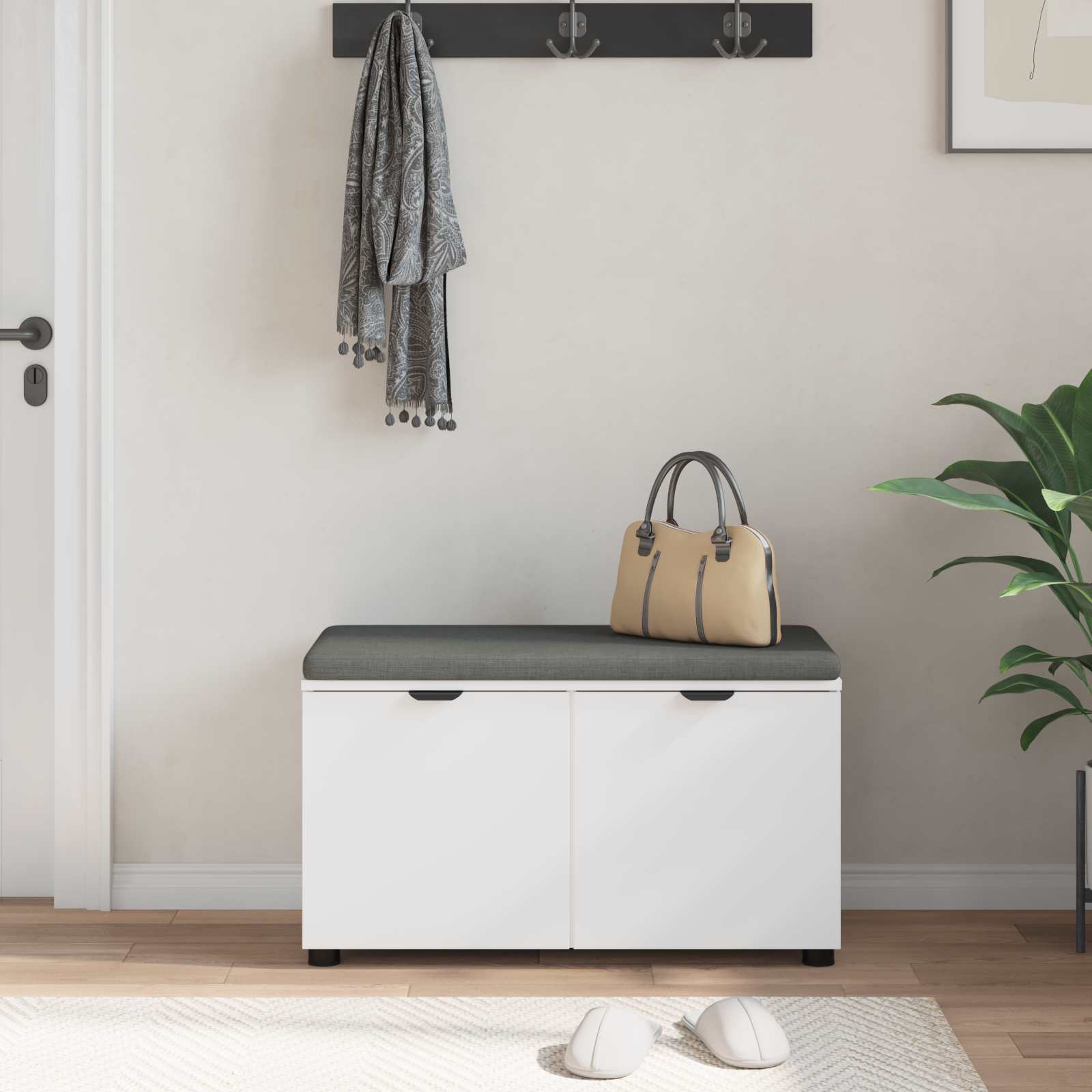 Banc d'entrée Blanc 80 x 38 x 46 cm Bois Ingénierie et Tissu - XIOS
