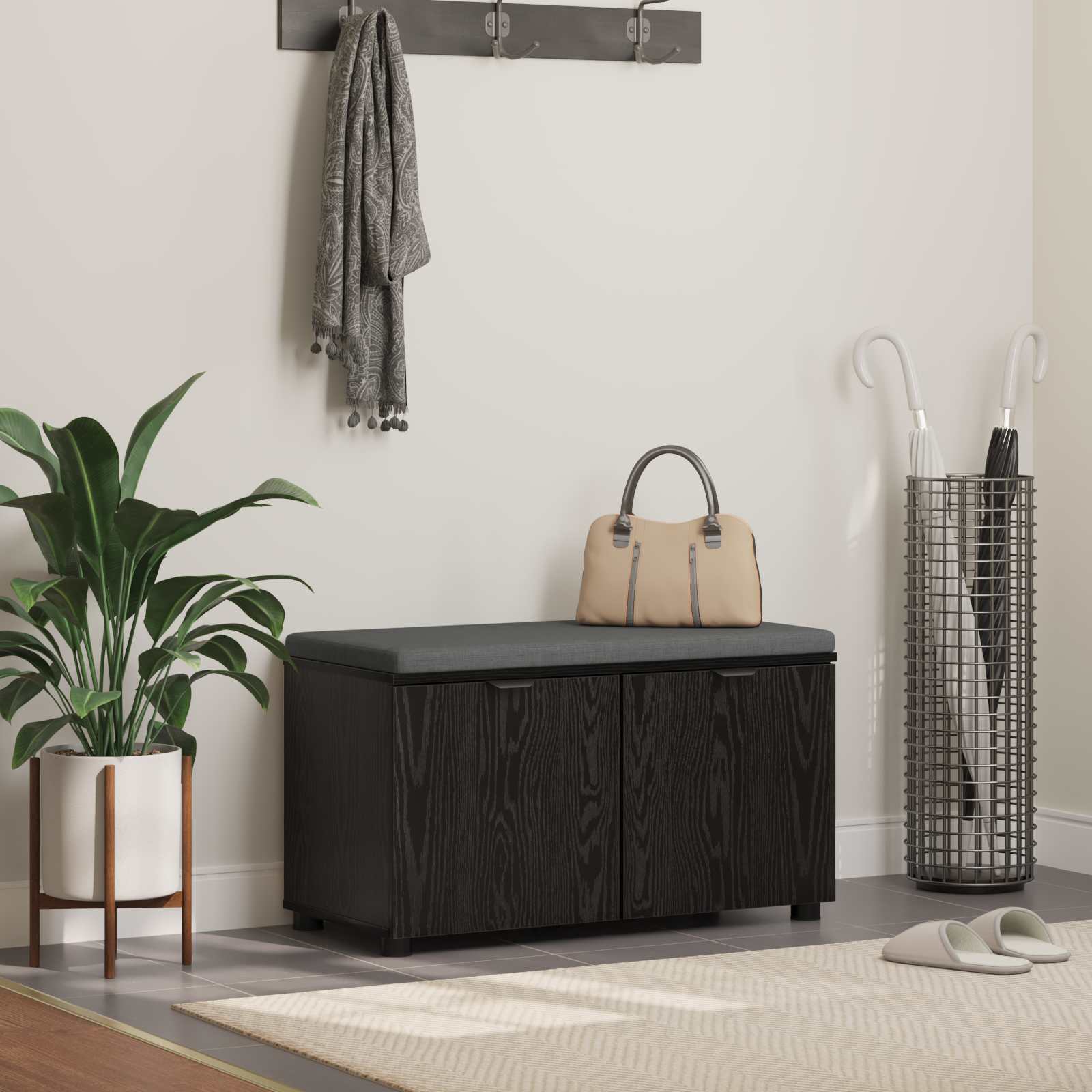 Banc d'entrée avec coussin Chêne Noir 80 x 38 x 46 cm - XIOS