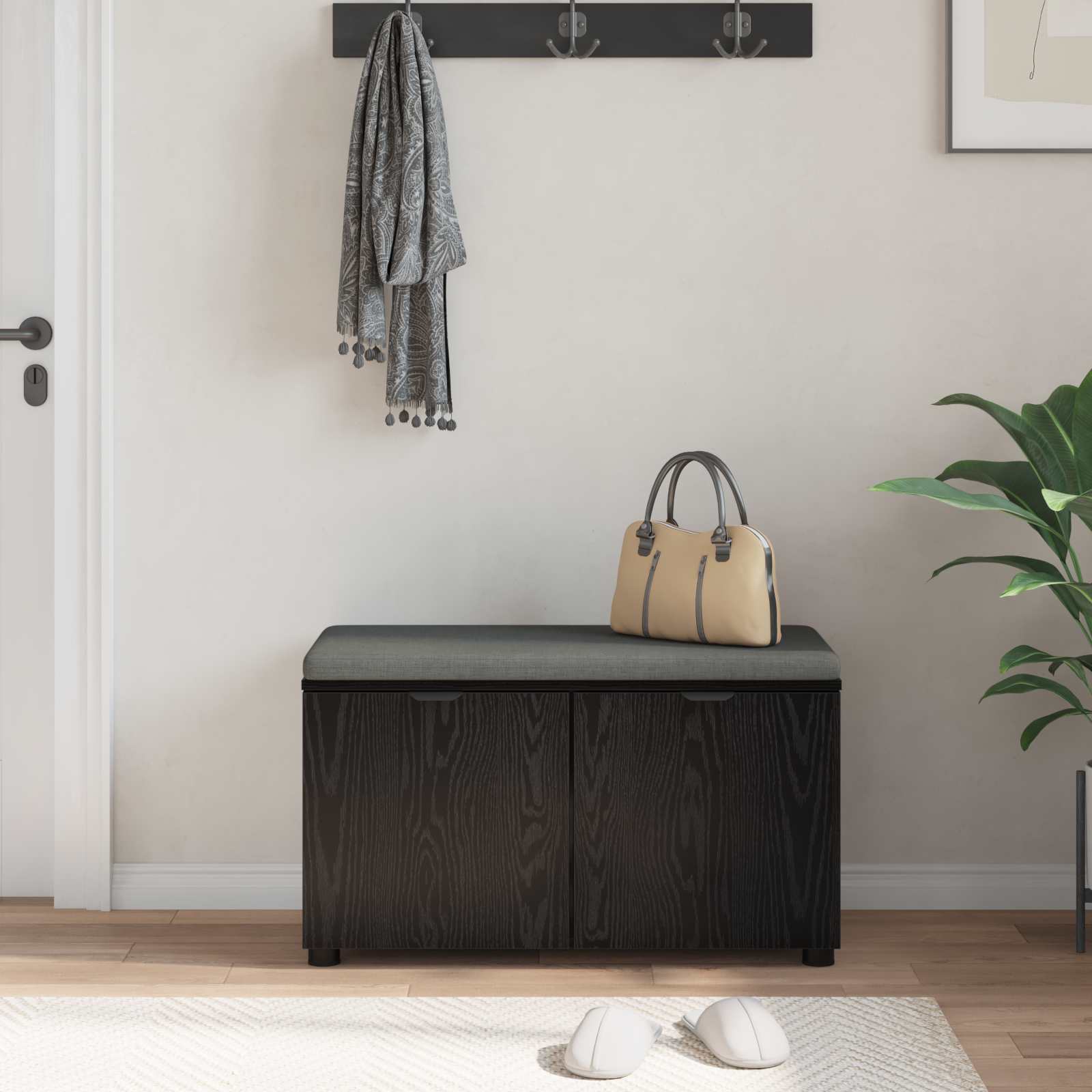 Banc d'entrée avec coussin Chêne Noir 80 x 38 x 46 cm - XIOS