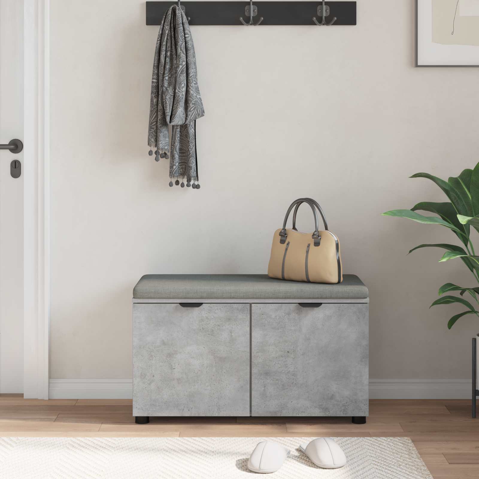 Banc d'entrée avec coussin Gris Béton 80 x 38 x 46 cm - XIOS