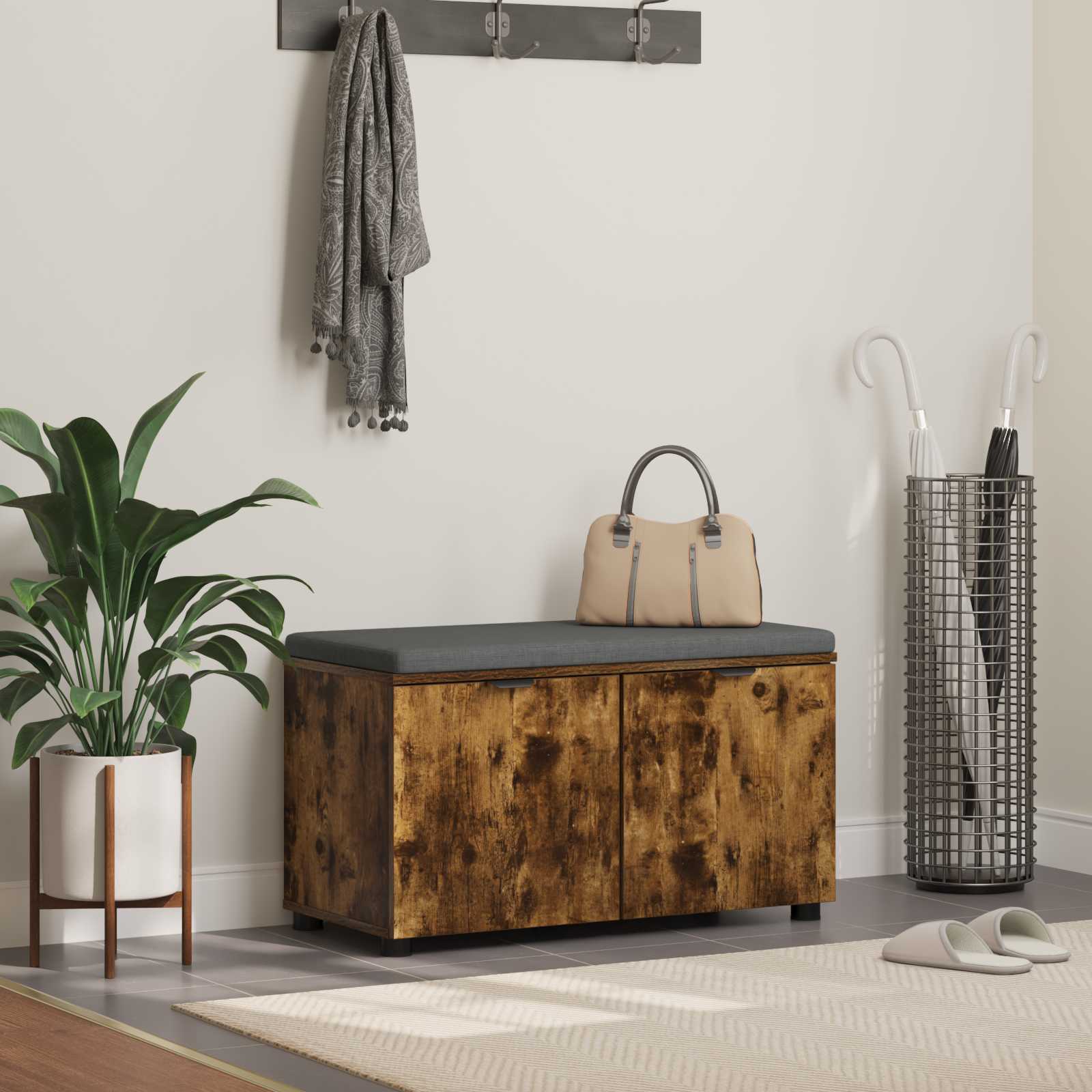 Banc d'entrée avec coussin Chêne Fumé 80 x 38 x 46 cm - XIOS