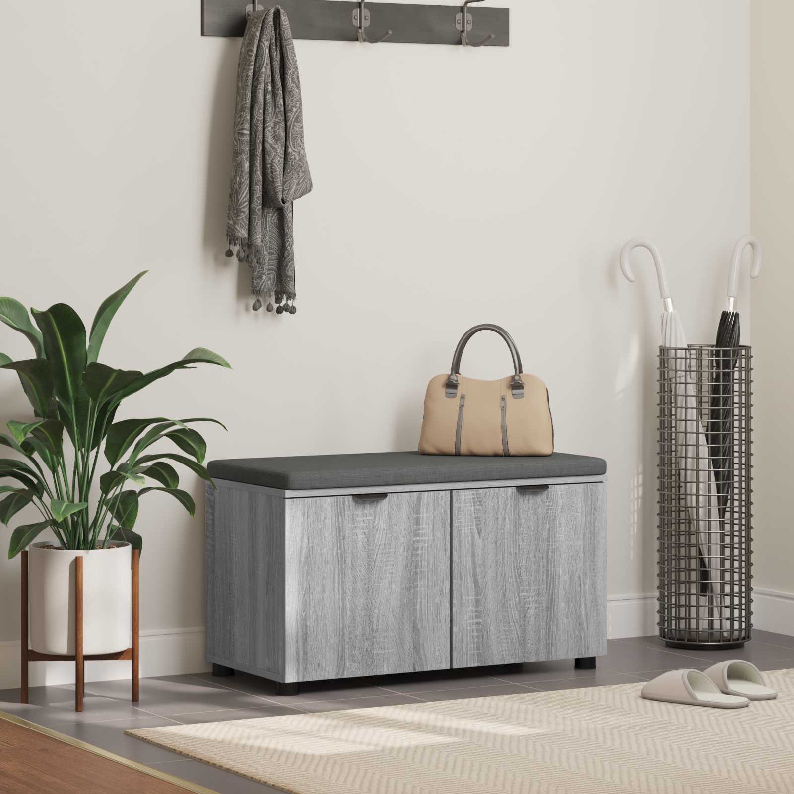 Banc d'entrée avec coussin Gris Sonoma 80 x 38 x 46 cm - XIOS