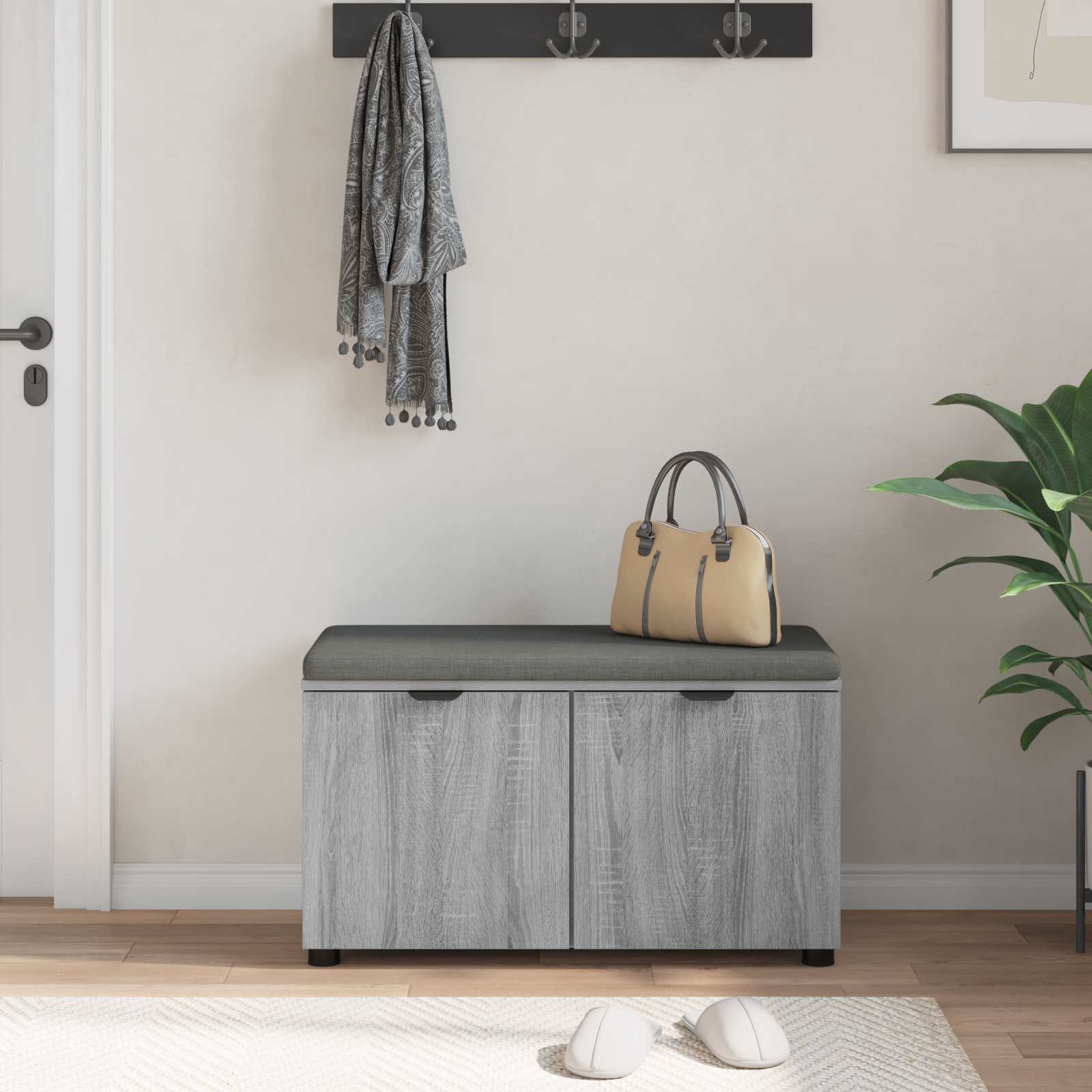 Banc d'entrée avec coussin Gris Sonoma 80 x 38 x 46 cm - XIOS