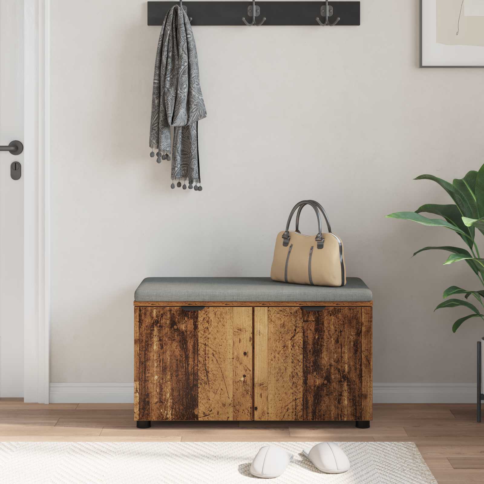 Banc d'entrée avec coussin Bois ancien 80 x 38 x 46 cm - XIOS