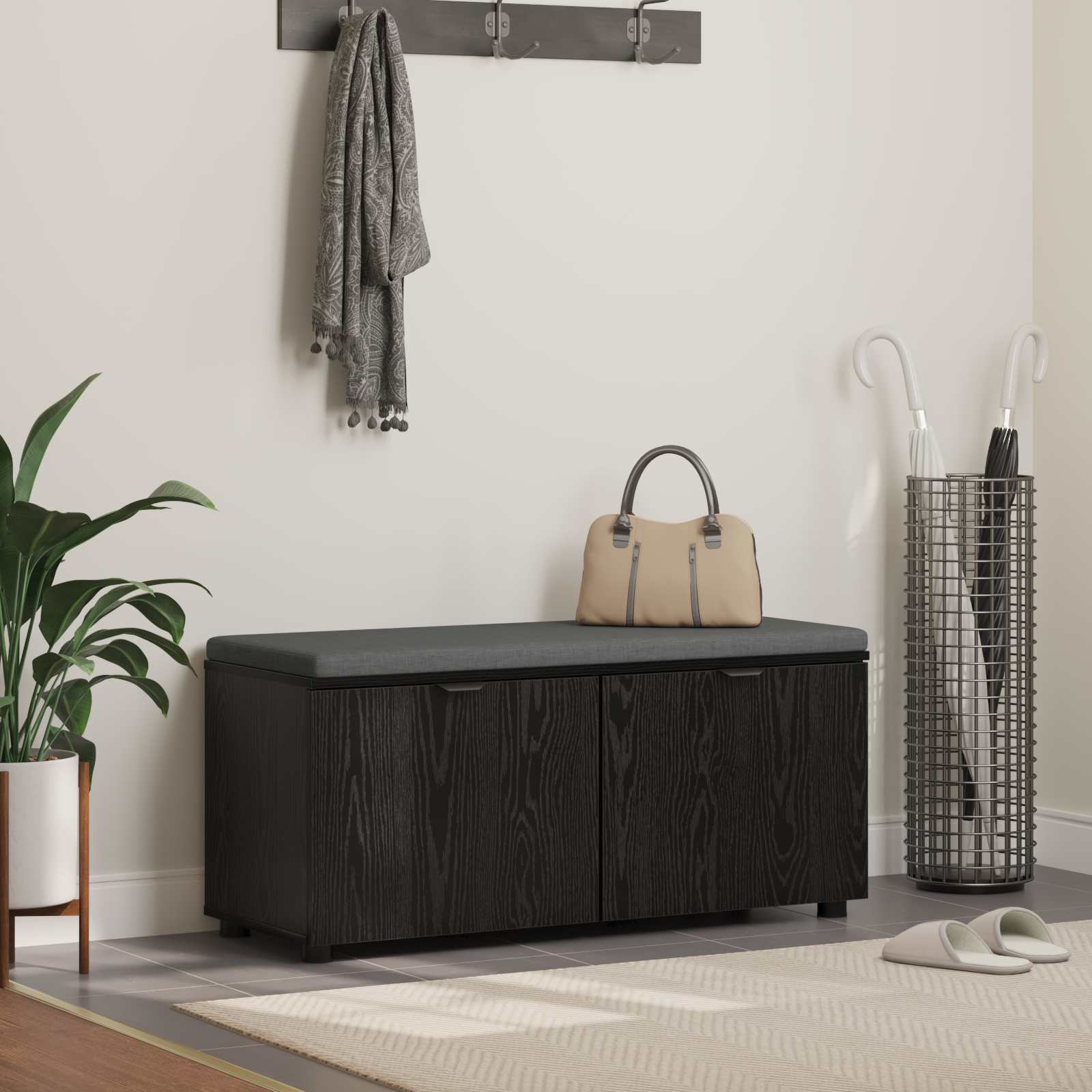 Banc d'entrée avec coussin Chêne Noir 100 x 38 x 46 cm - XIOS