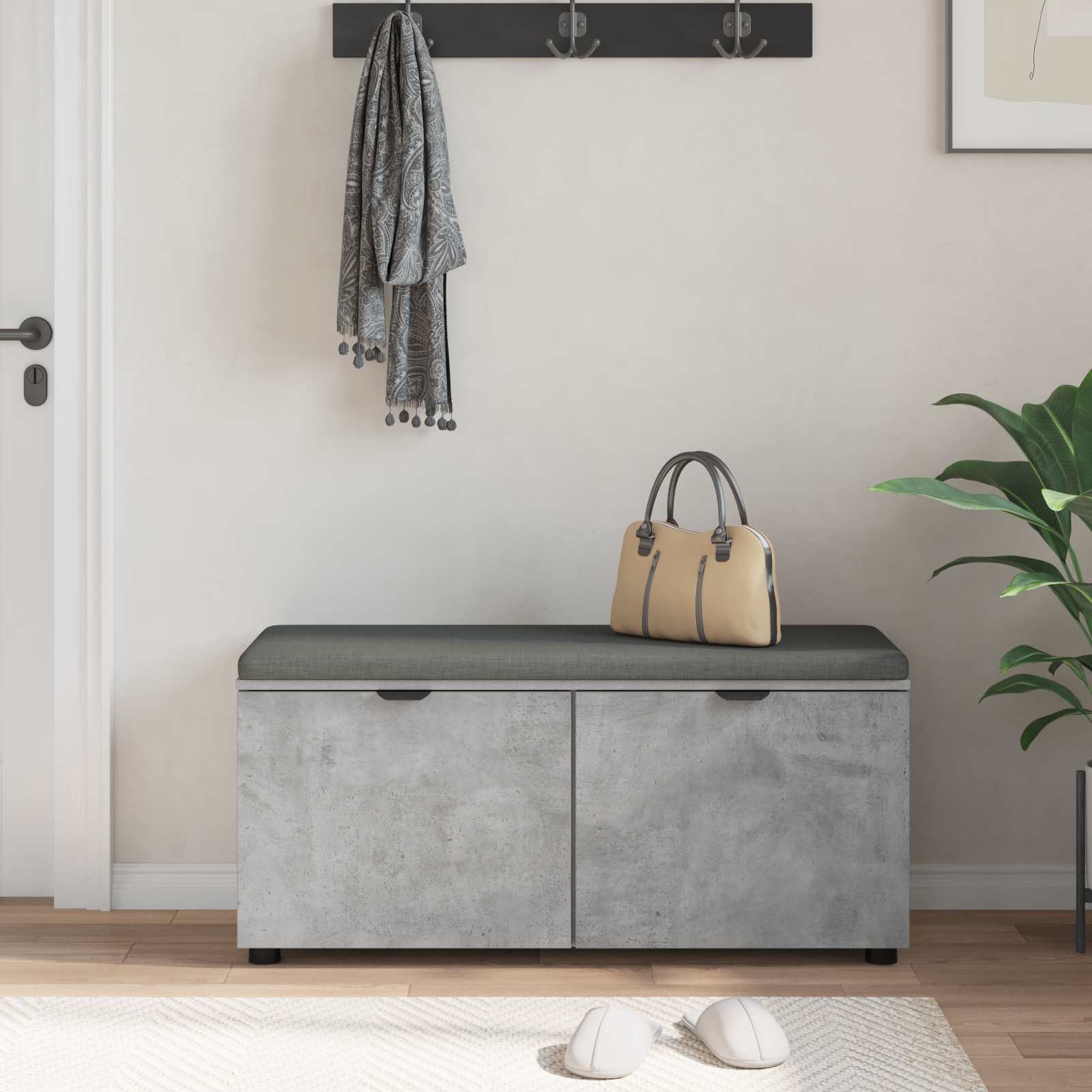 Banc d'entrée avec coussin Gris Béton 100 x 38 x 46 cm - XIOS